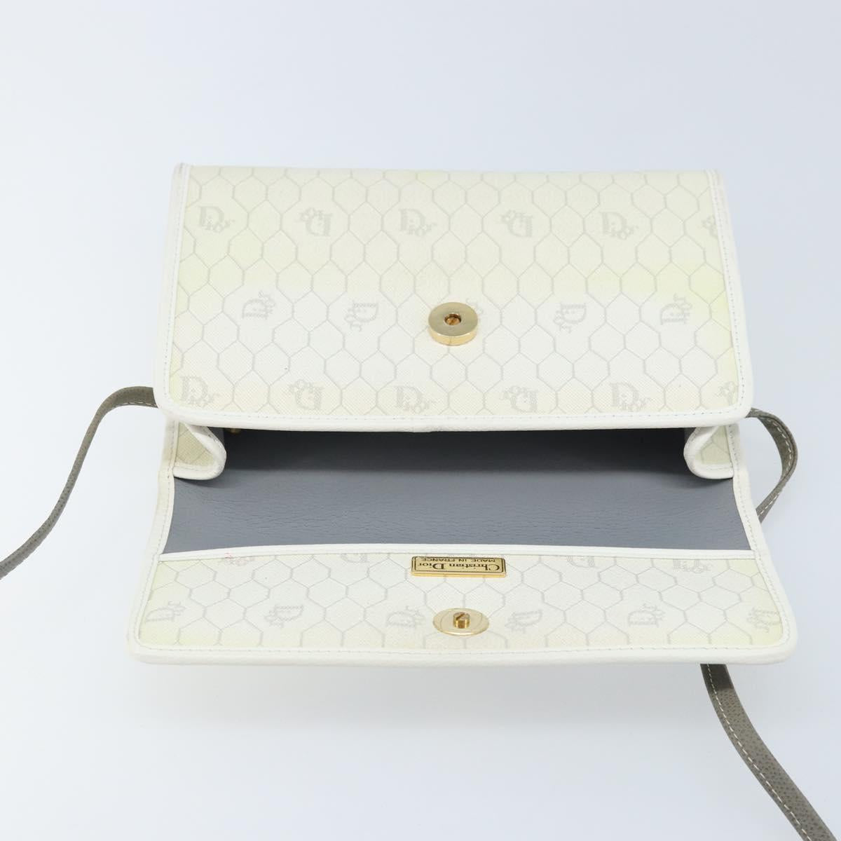 Christian Dior Honeycomb Canvas Shoulder Bag PVC White Gold Auth ARZ226