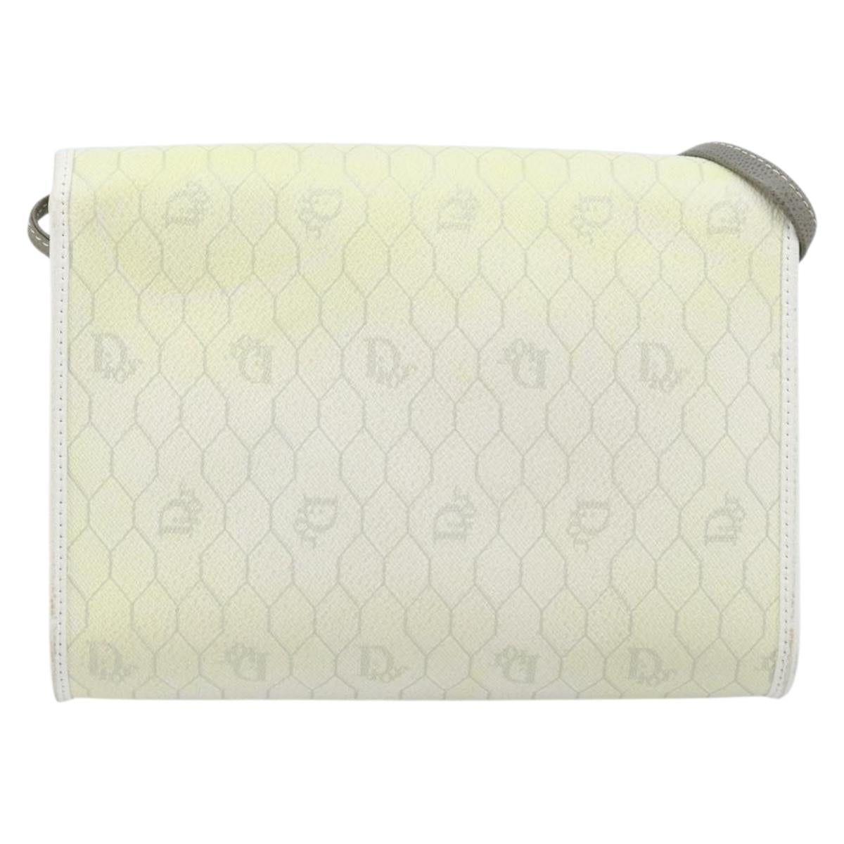 Christian Dior Honeycomb Canvas Shoulder Bag PVC White Gold Auth ARZ226