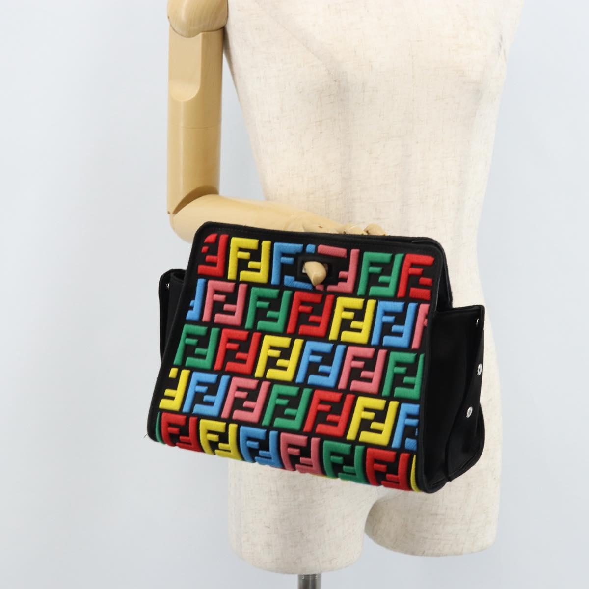 FENDI Zucca Canvas Peek A Boo Defender Shoulder Bag Black Silver Auth ARZ227V