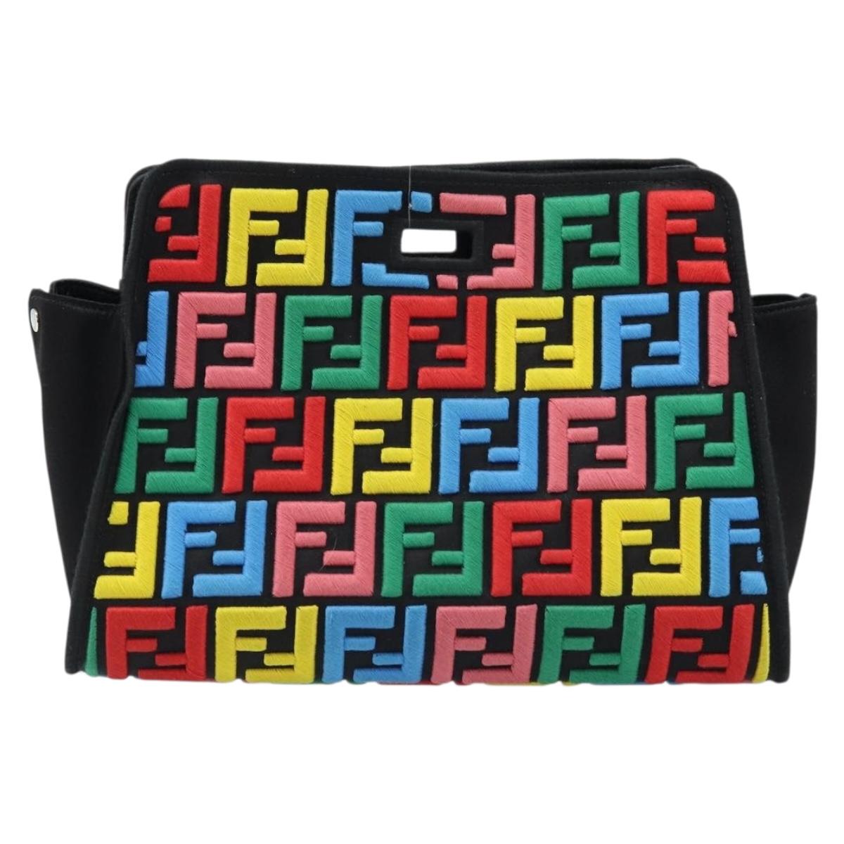 FENDI Zucca Canvas Peek A Boo Defender Shoulder Bag Black Silver Auth ARZ227V
