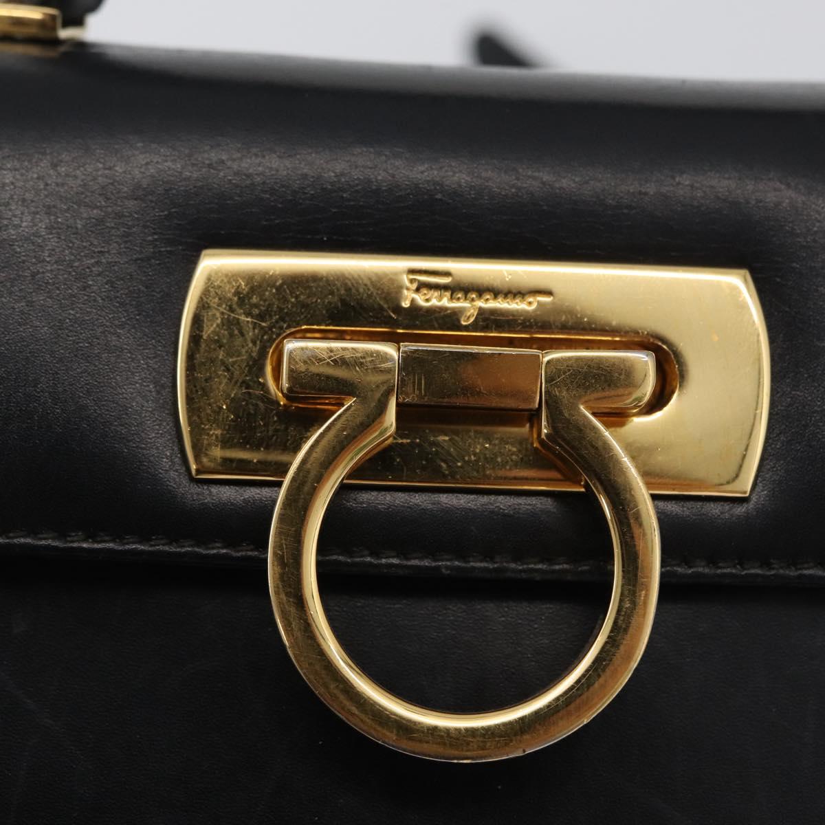 Salvatore Ferragamo Gancini Hand Bag Leather 2way Black Gold Auth ARZ228