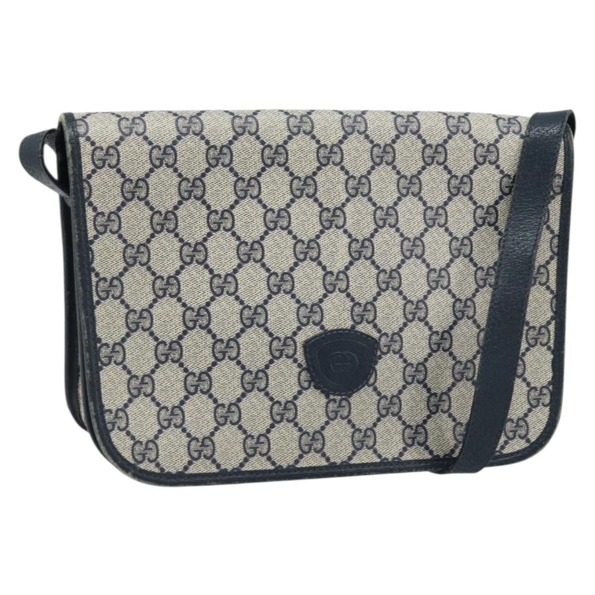 GUCCI GG Supreme Shoulder Bag PVC Navy Gold 001 116 0847 Auth ARZ232