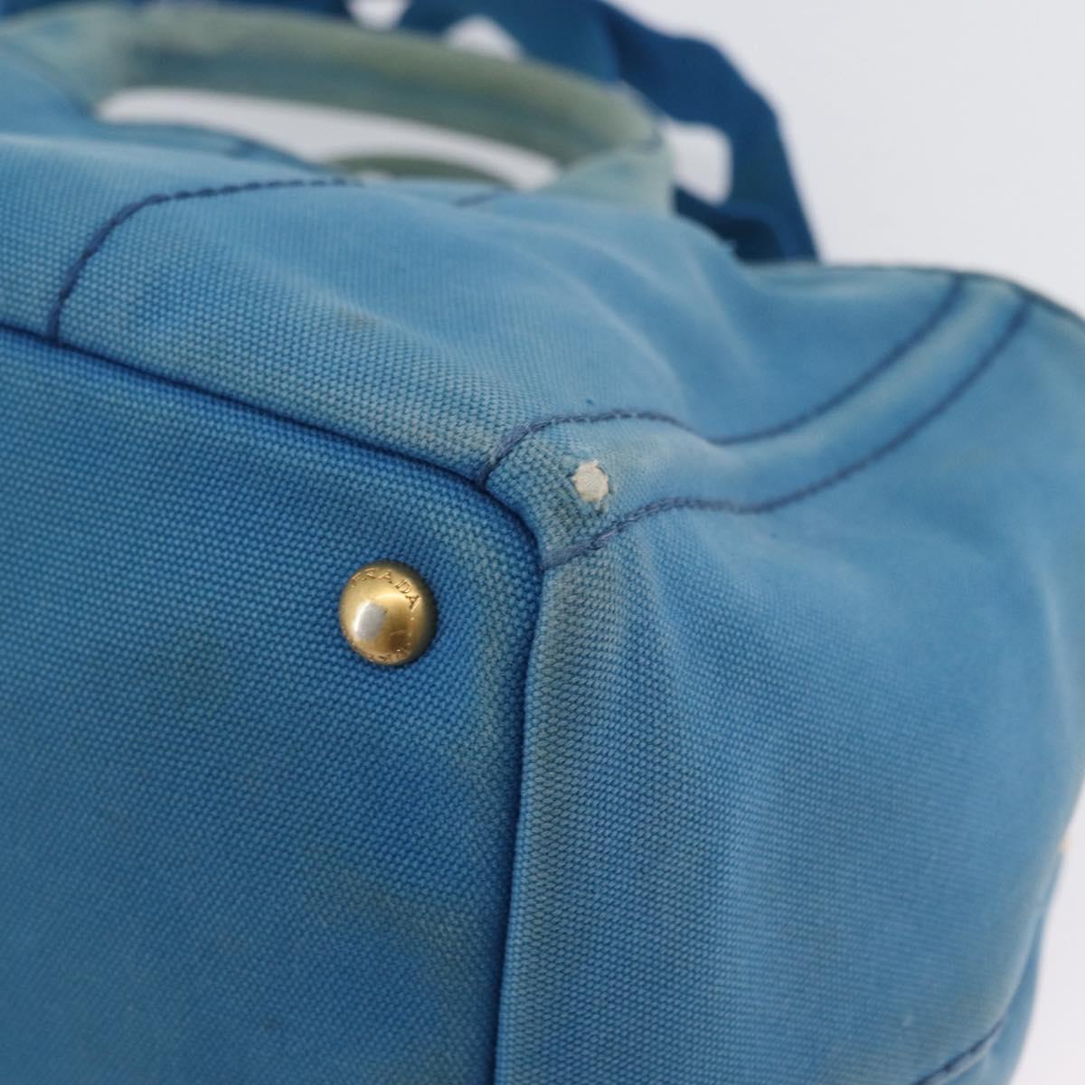 PRADA Canapa M Hand Bag Canvas 2way Blue Gold Auth ARZ233