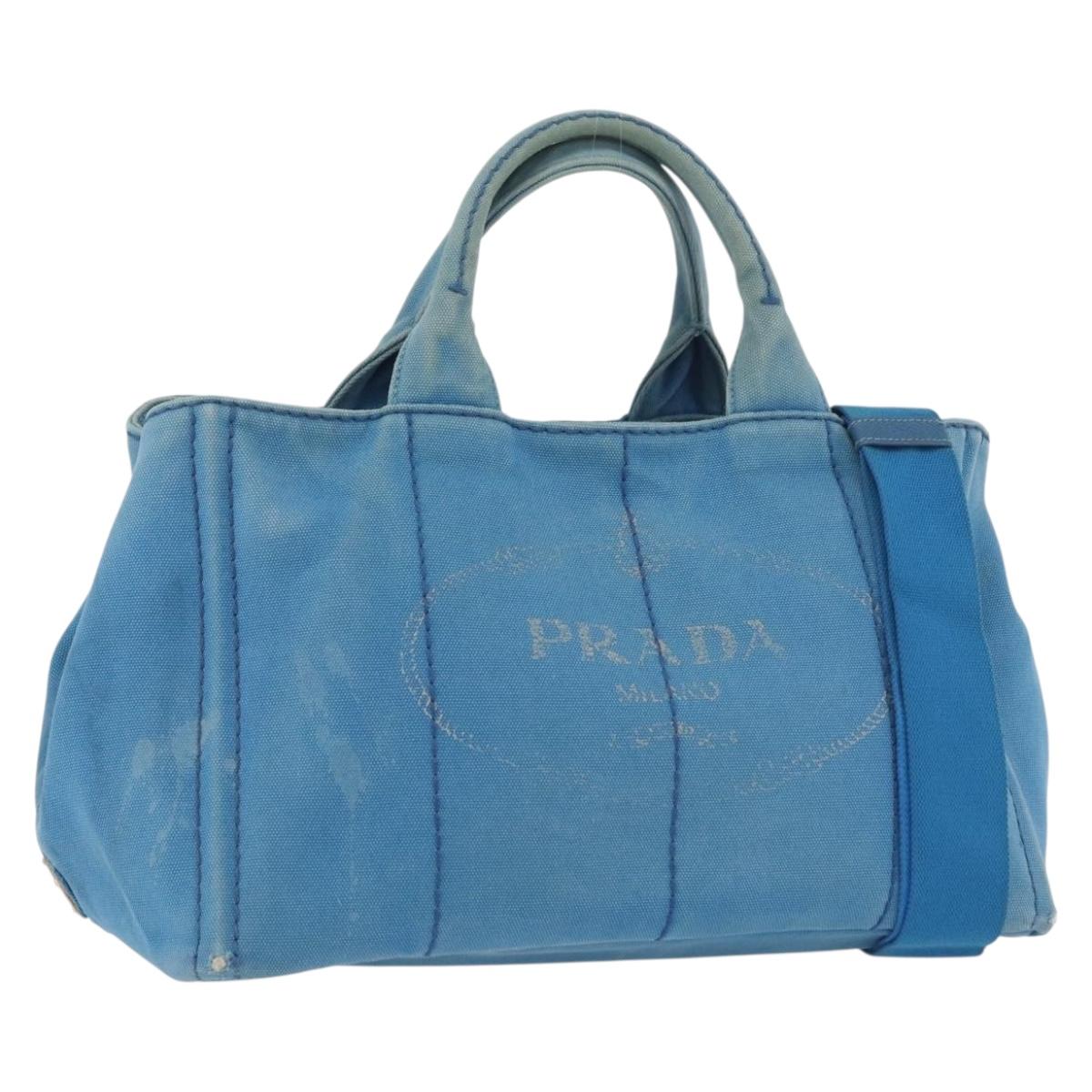 PRADA Canapa M Hand Bag Canvas 2way Blue Gold Auth ARZ233
