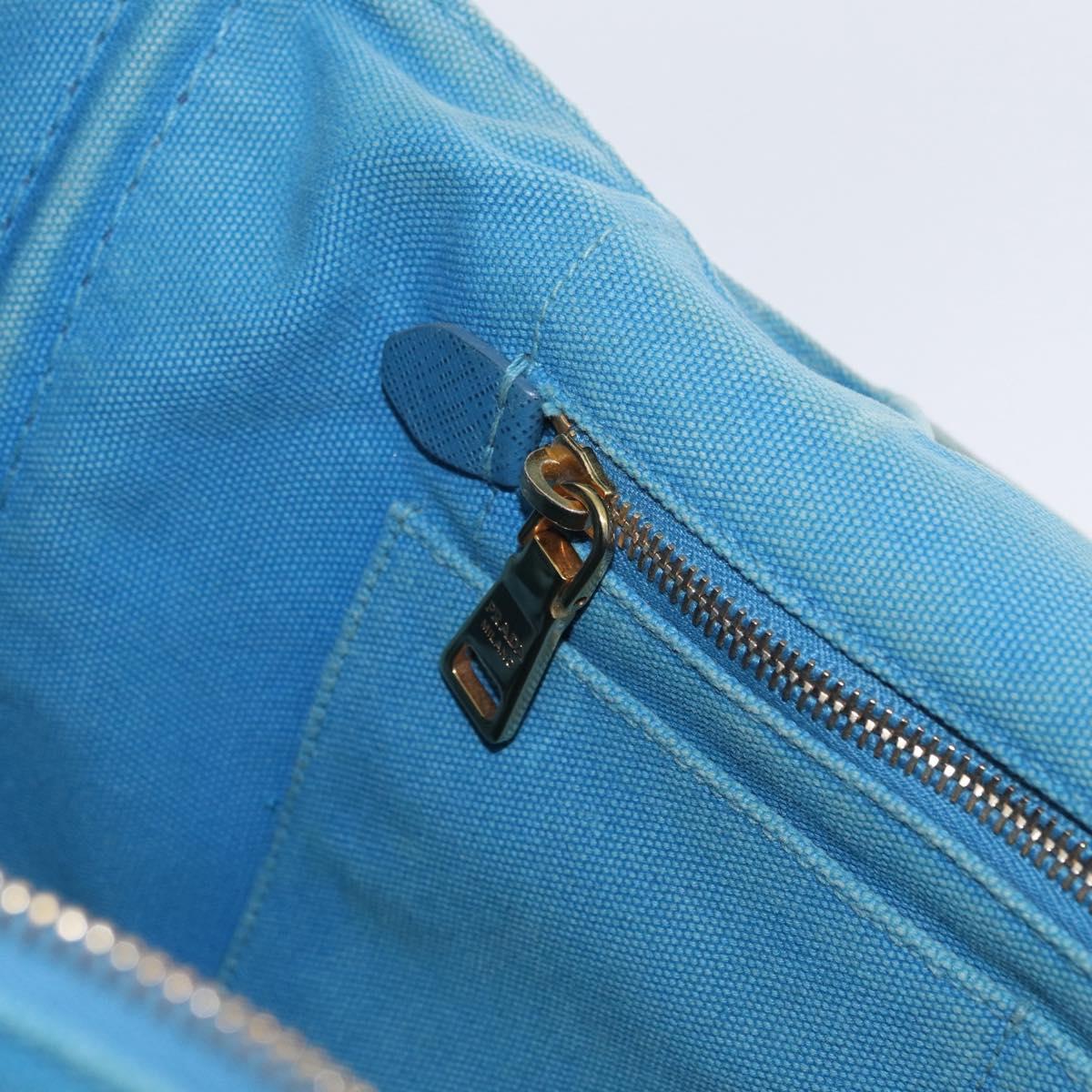 PRADA Canapa M Hand Bag Canvas 2way Blue Gold Auth ARZ233