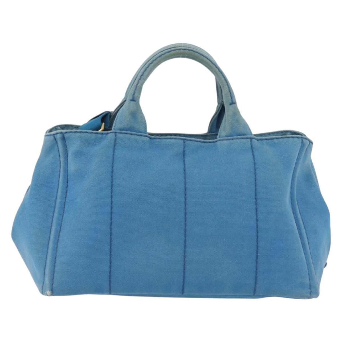 PRADA Canapa M Hand Bag Canvas 2way Blue Gold Auth ARZ233