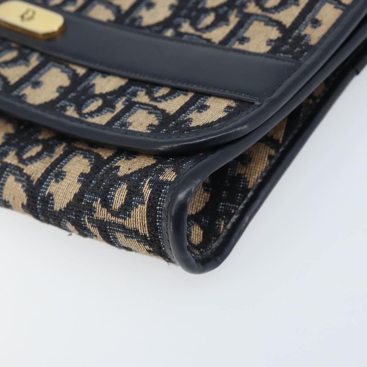 Christian Dior Trotter Canvas Chain Shoulder Bag Navy Gold Auth ARZ234