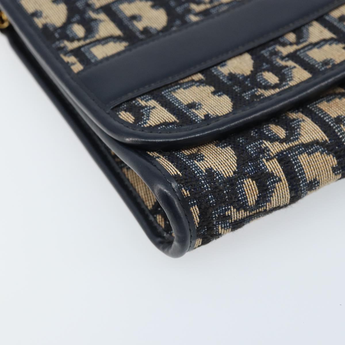 Christian Dior Trotter Canvas Chain Shoulder Bag Navy Gold Auth ARZ234