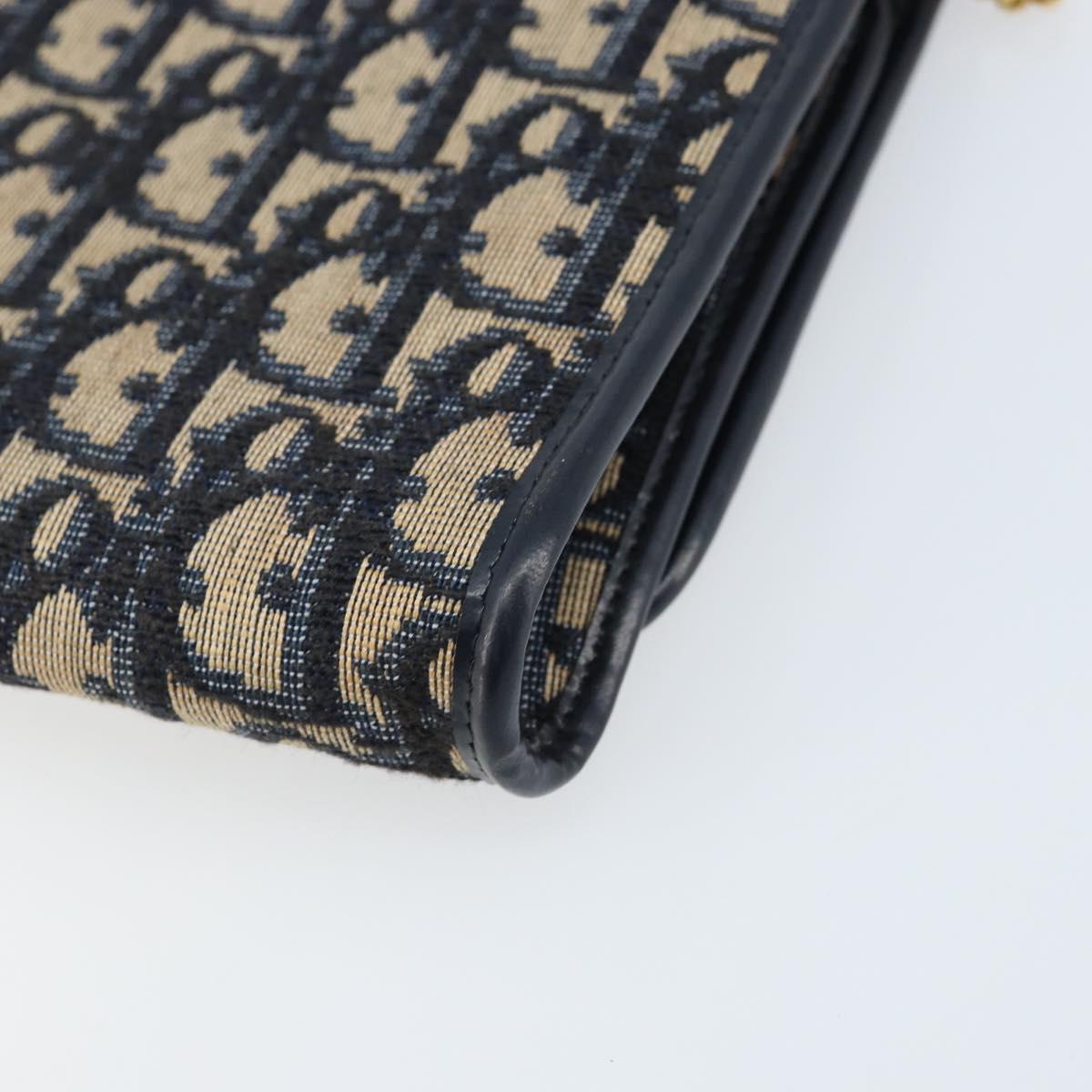 Christian Dior Trotter Canvas Chain Shoulder Bag Navy Gold Auth ARZ234