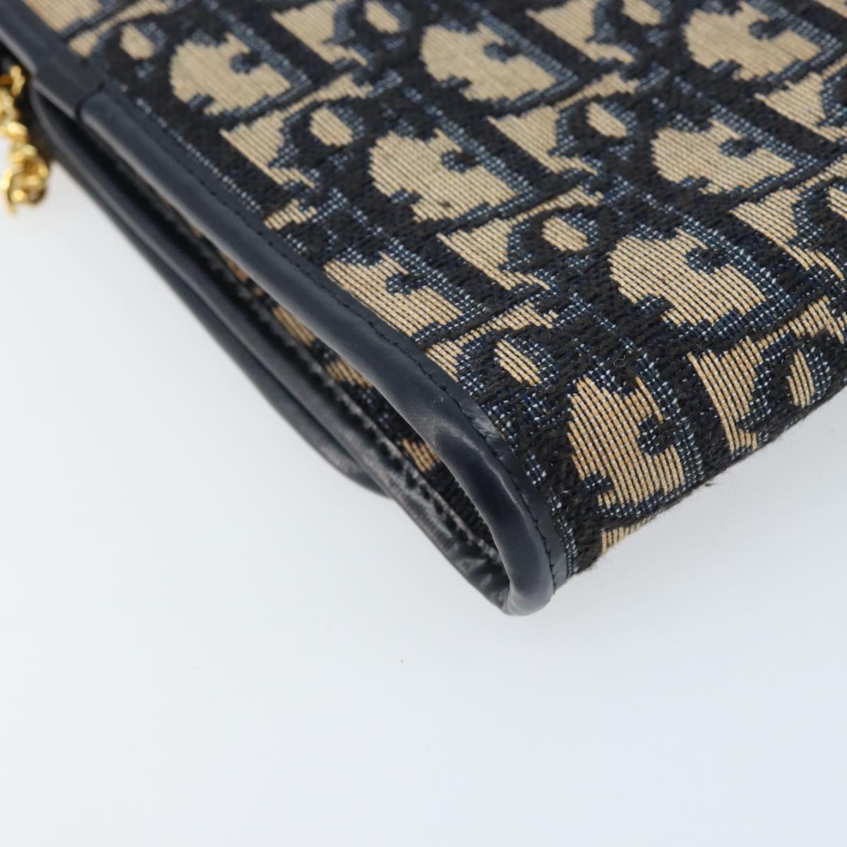 Christian Dior Trotter Canvas Chain Shoulder Bag Navy Gold Auth ARZ234