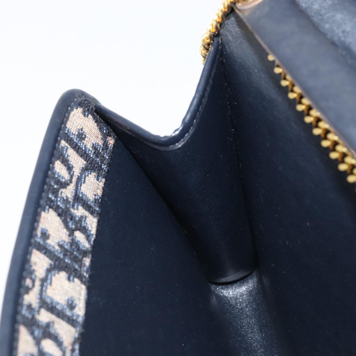 Christian Dior Trotter Canvas Chain Shoulder Bag Navy Gold Auth ARZ234