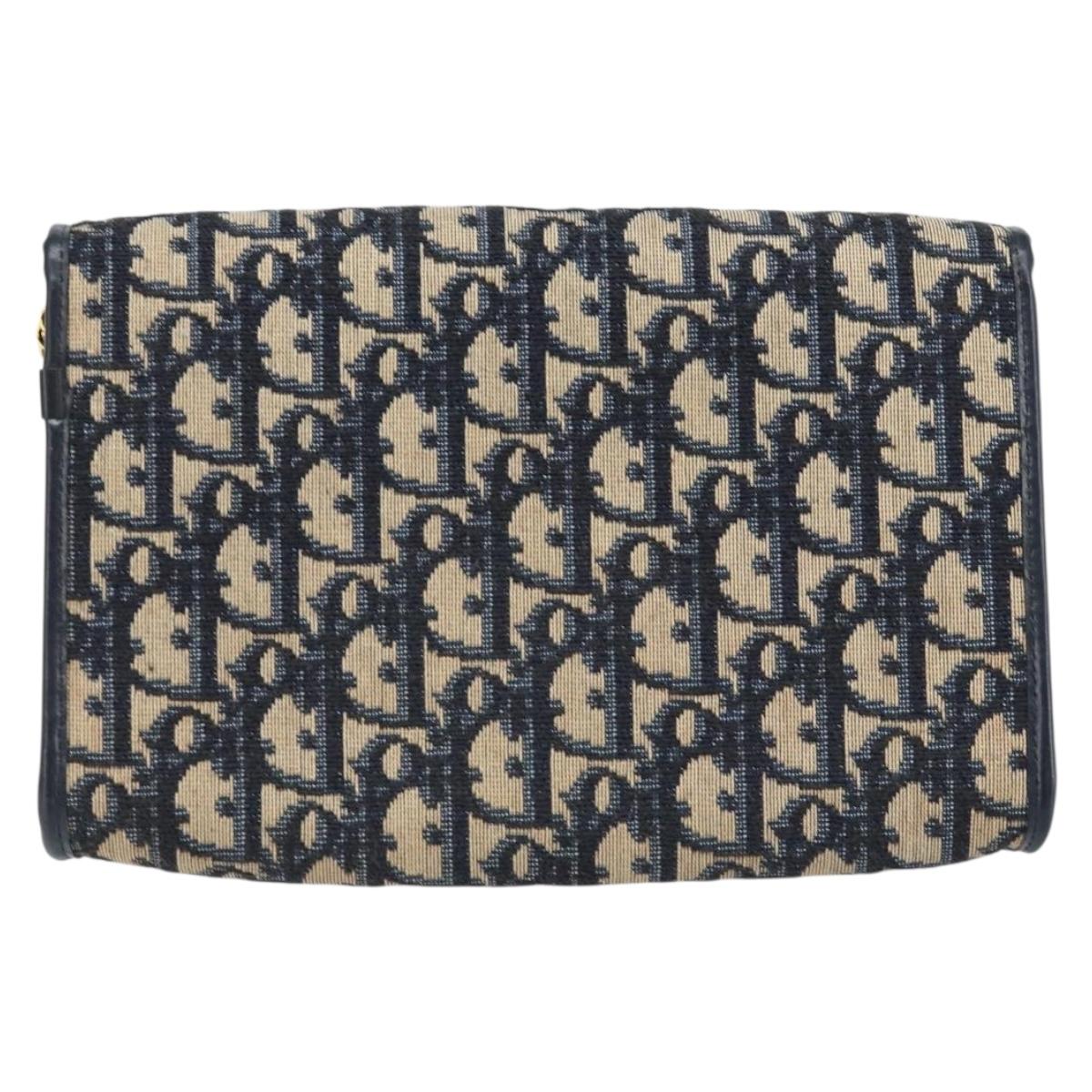 Christian Dior Trotter Canvas Chain Shoulder Bag Navy Gold Auth ARZ234