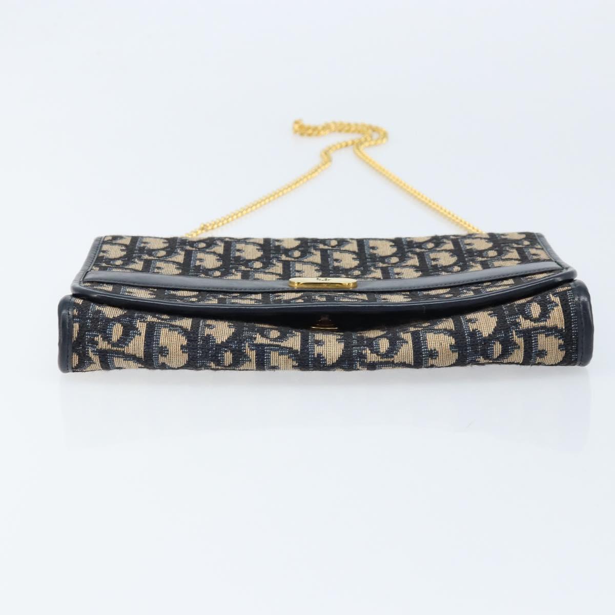 Christian Dior Trotter Canvas Chain Shoulder Bag Navy Gold Auth ARZ234