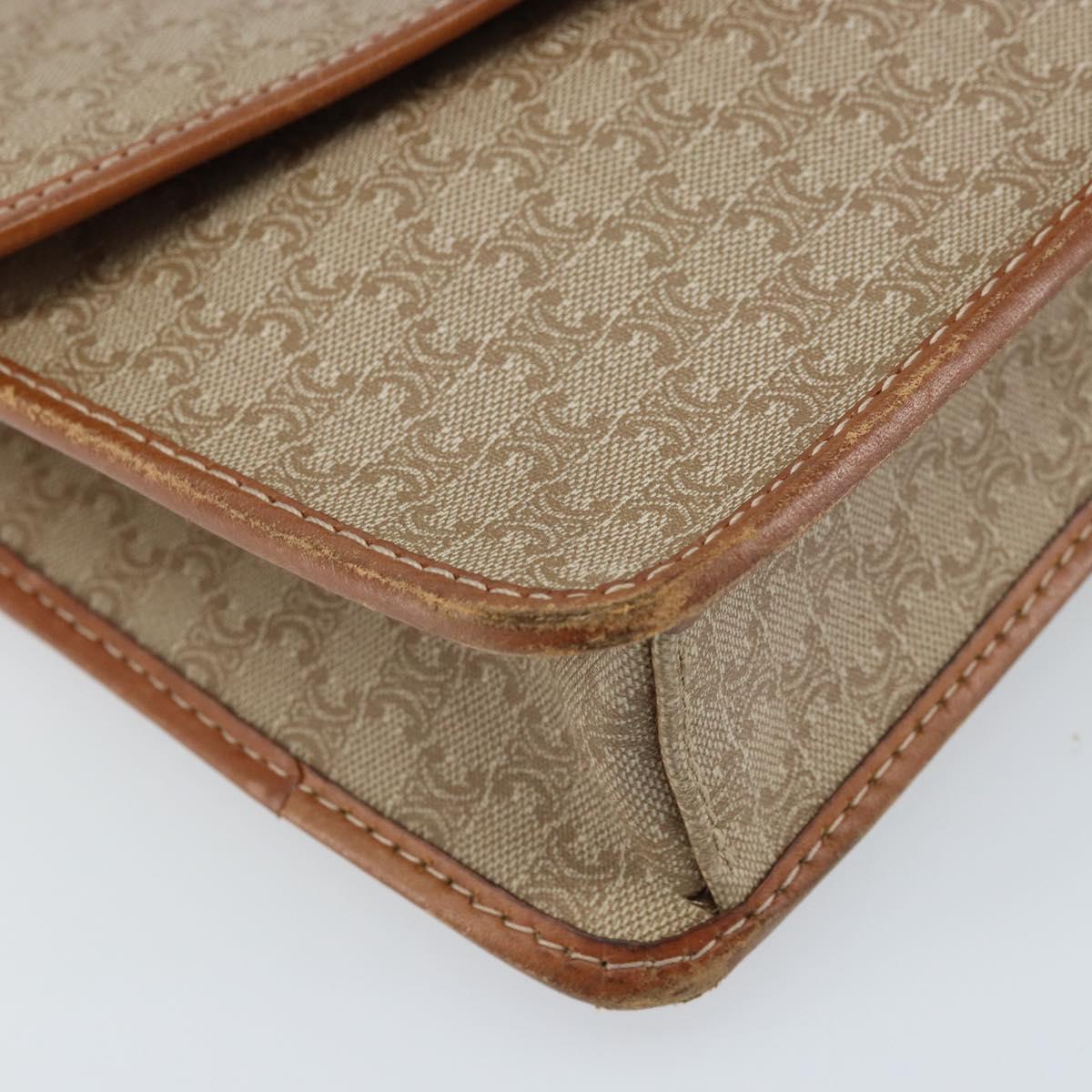 CELINE Macadam Canvas Shoulder Bag PVC Beige Gold Auth ARZ236