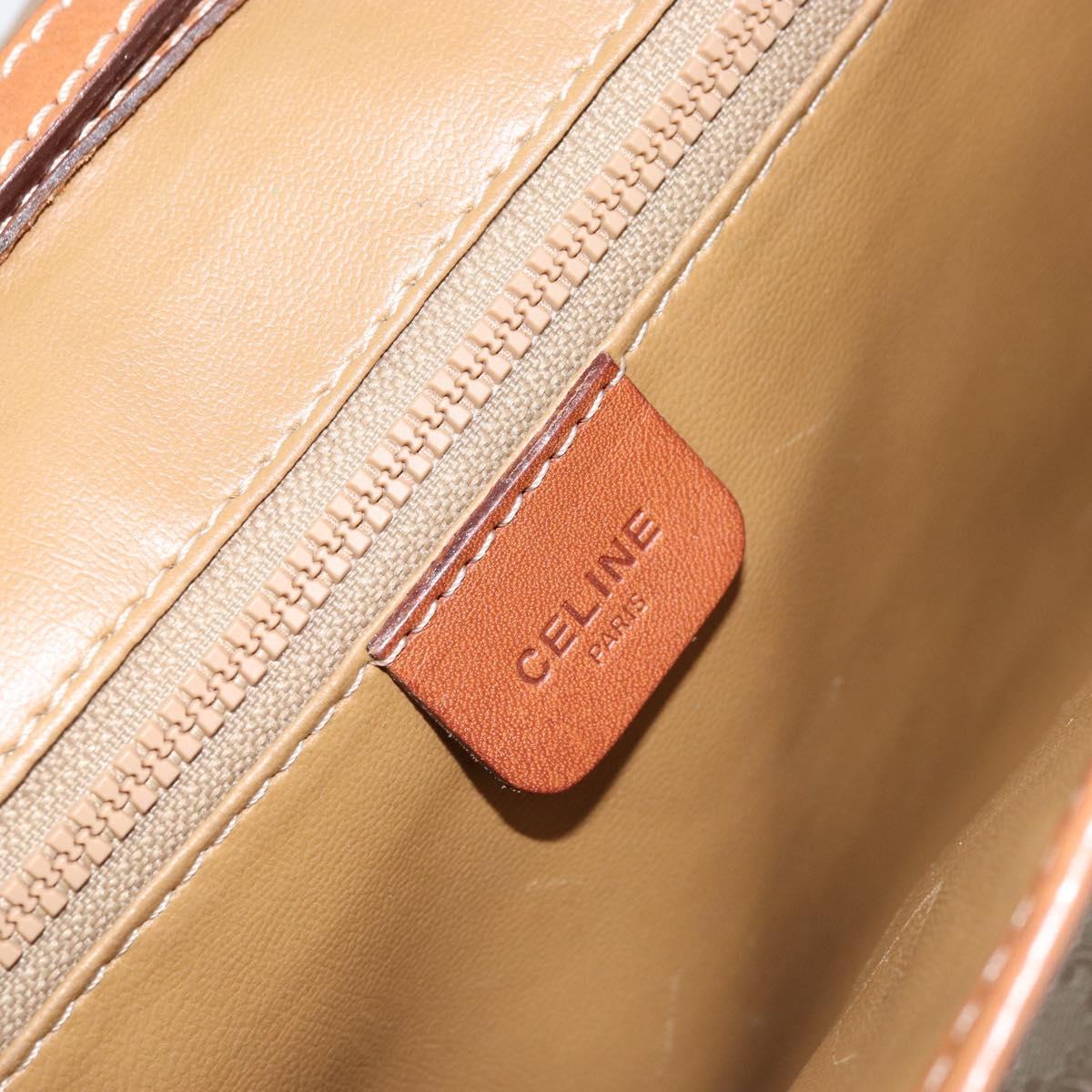 CELINE Macadam Canvas Shoulder Bag PVC Beige Gold Auth ARZ236