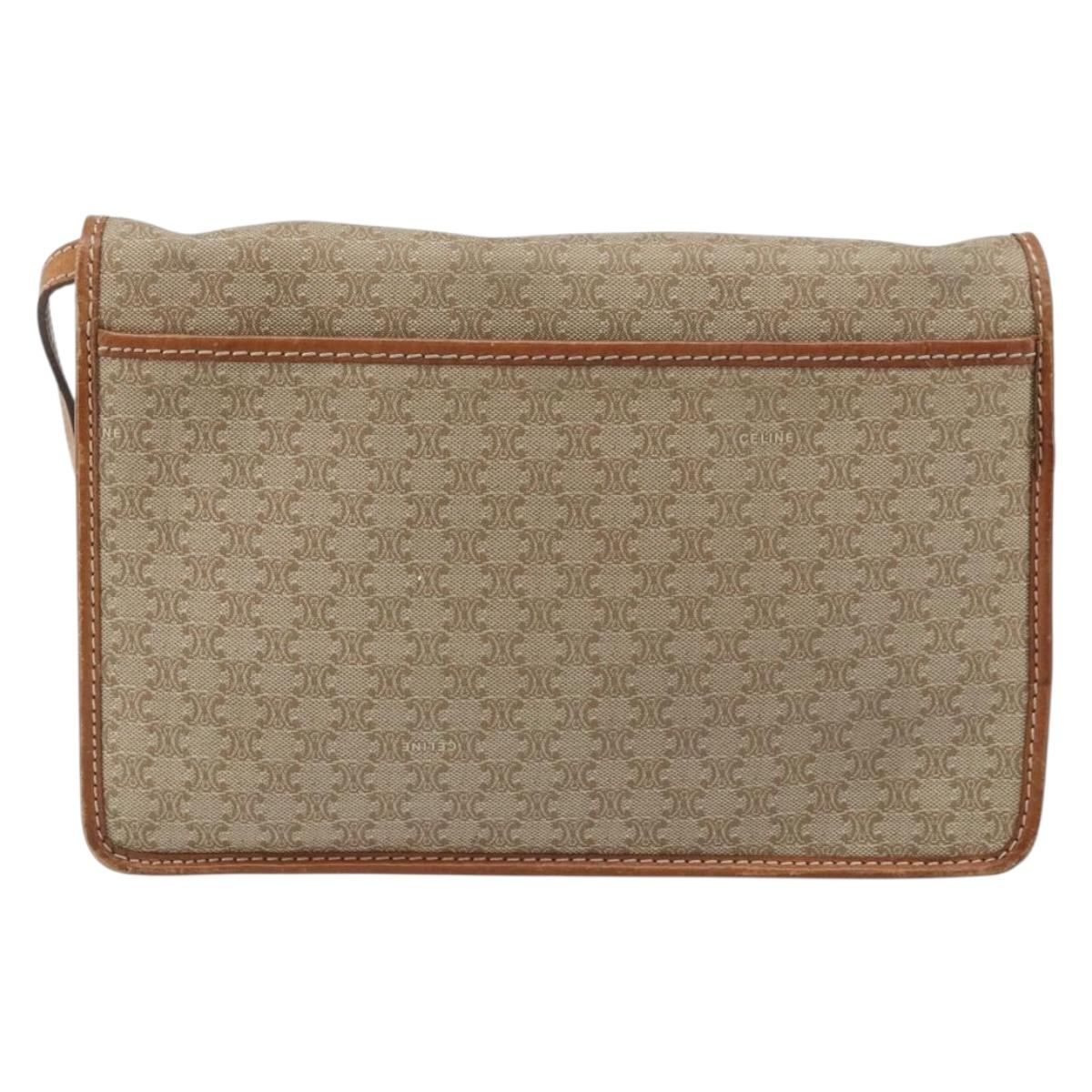 CELINE Macadam Canvas Shoulder Bag PVC Beige Gold Auth ARZ236