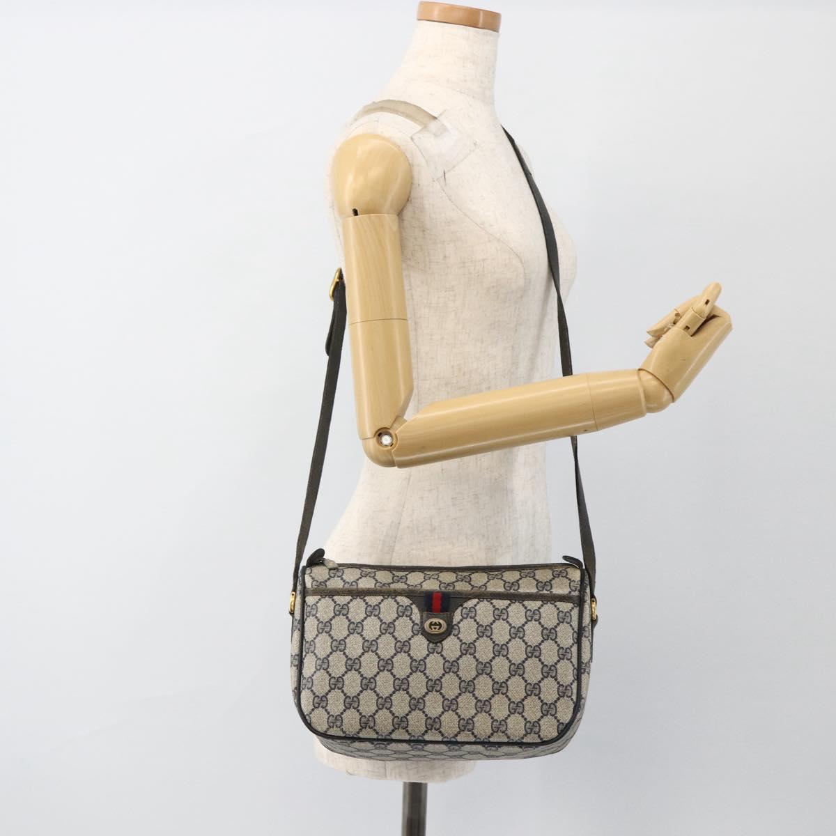 GUCCI GG Supreme Sherry Line Shoulder Bag PVC Navy Gold 89 02 077 Auth ARZ241