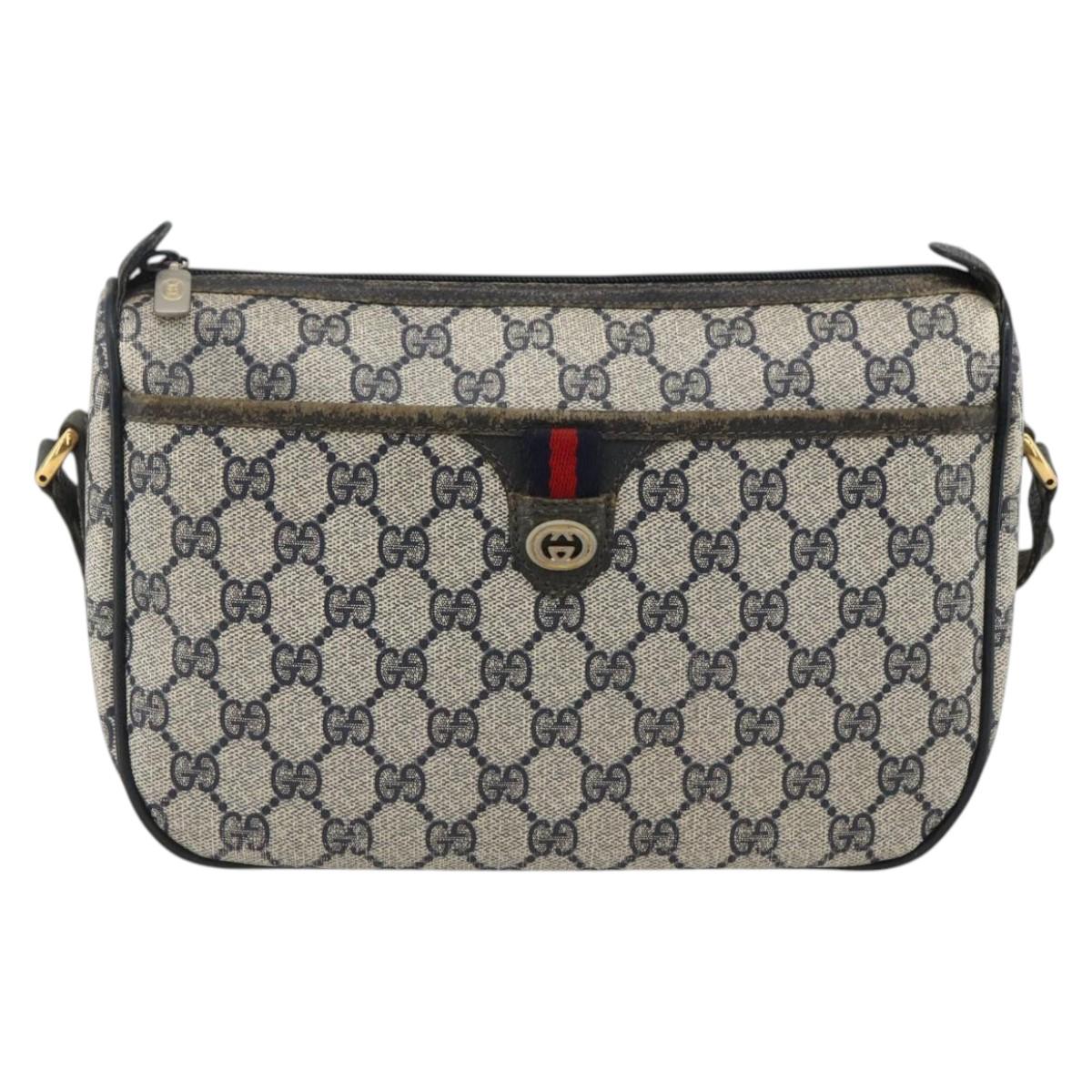 GUCCI GG Supreme Sherry Line Shoulder Bag PVC Navy Gold 89 02 077 Auth ARZ241