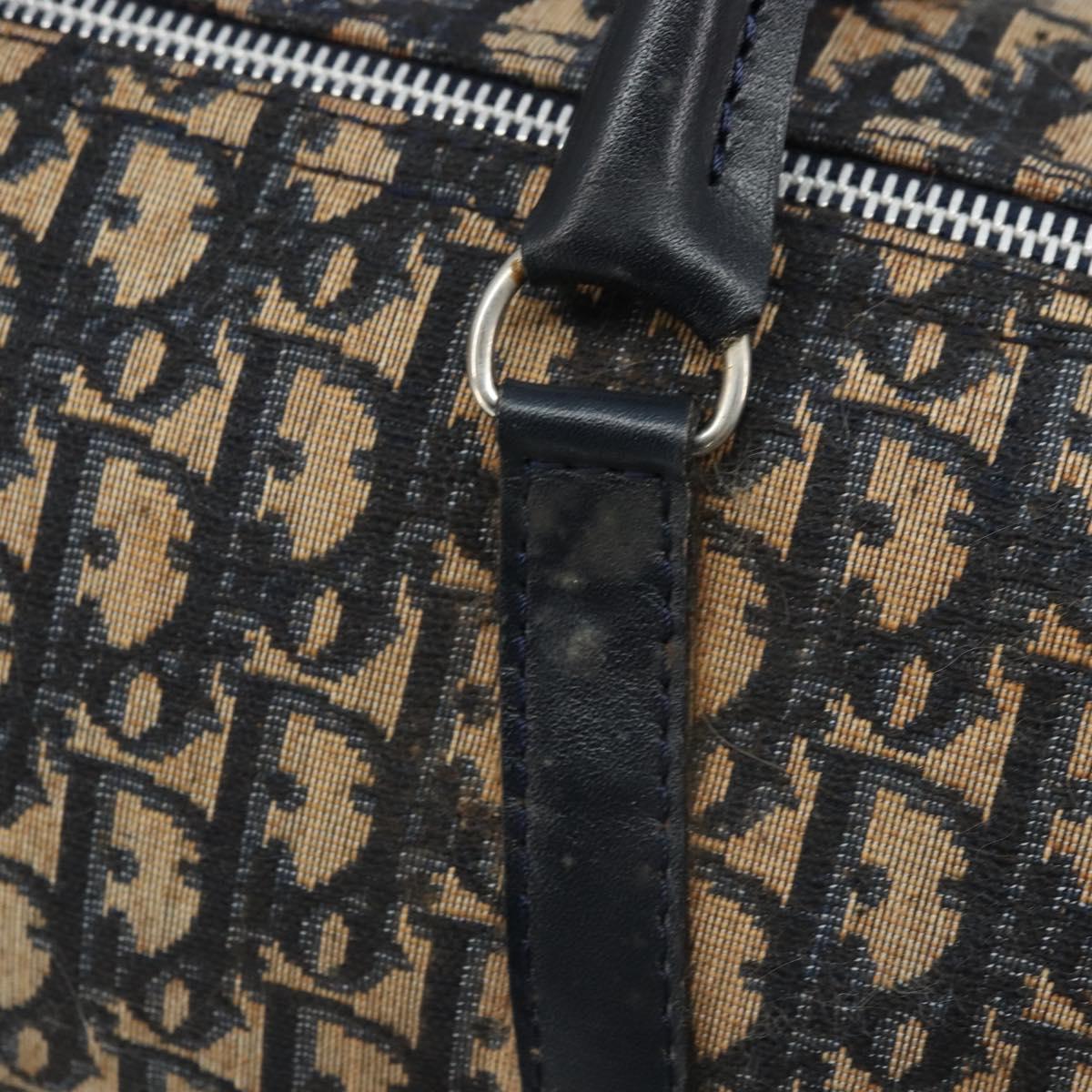 Christian Dior Trotter Canvas Boston Bag Navy Silver Auth ARZ245