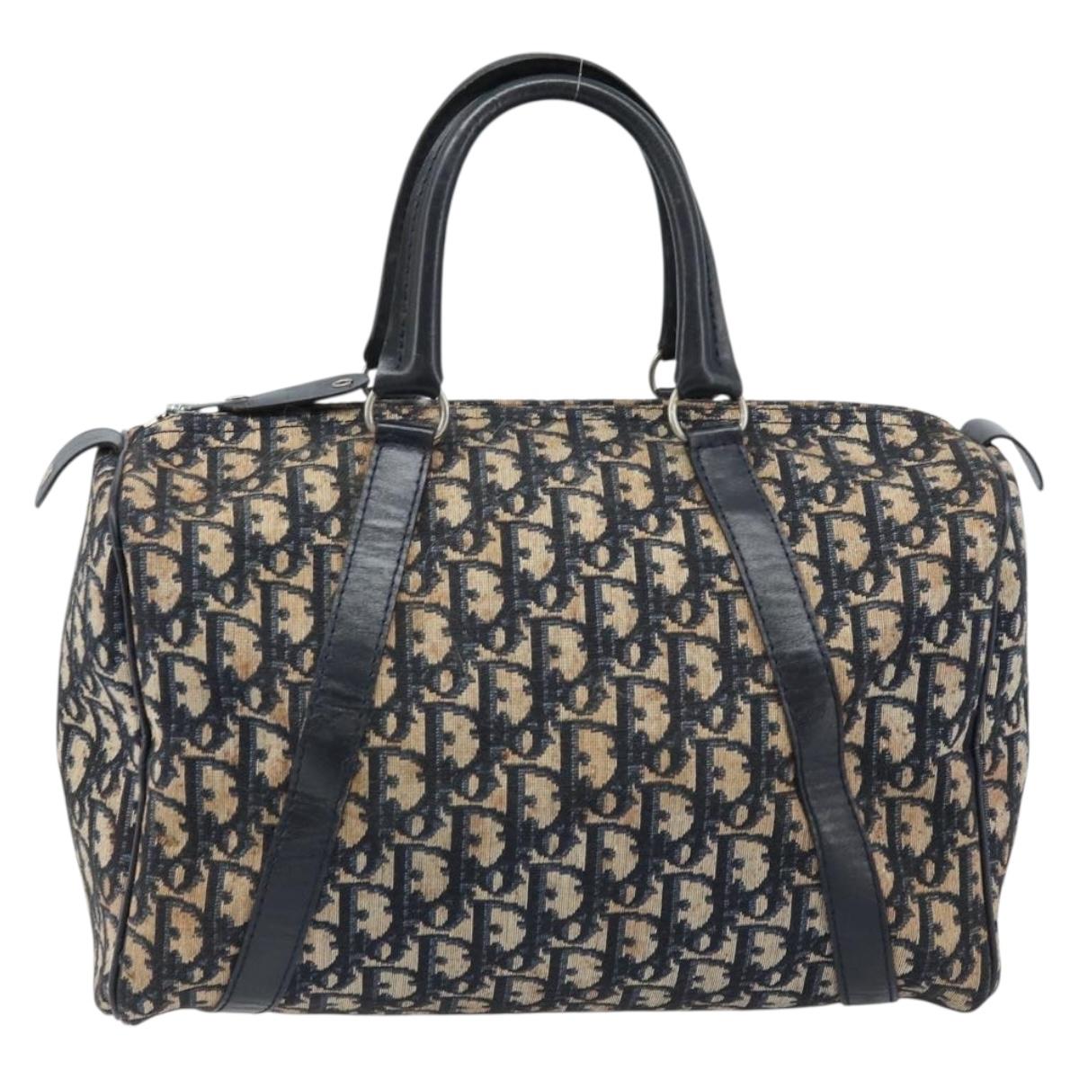 Christian Dior Trotter Canvas Boston Bag Navy Silver Auth ARZ245