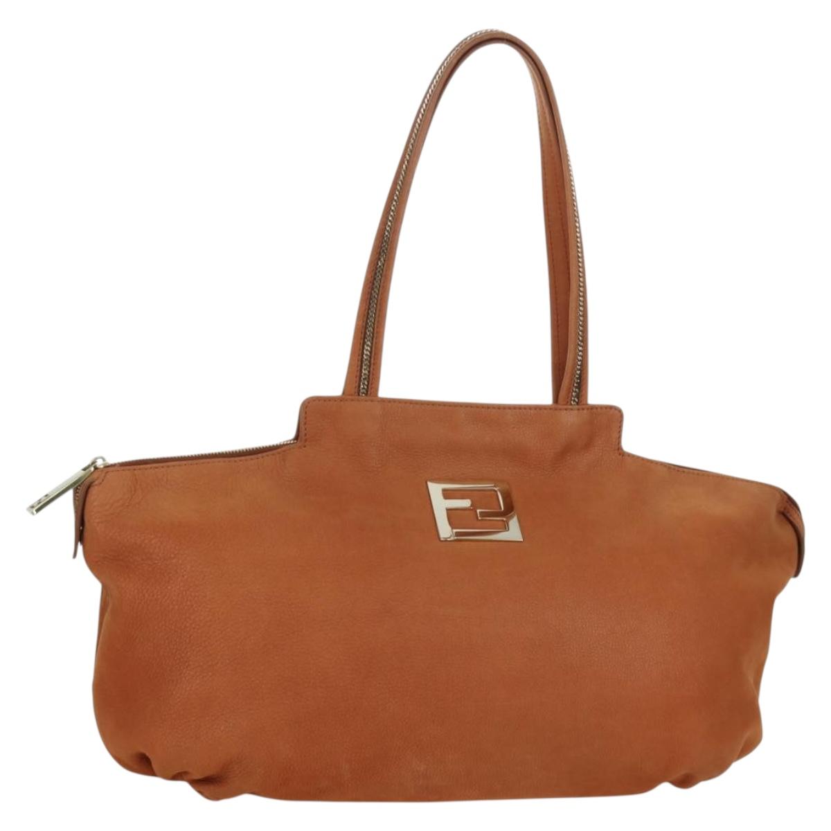 FENDI Tote Bag Leather Brown Gold Auth ARZ252V