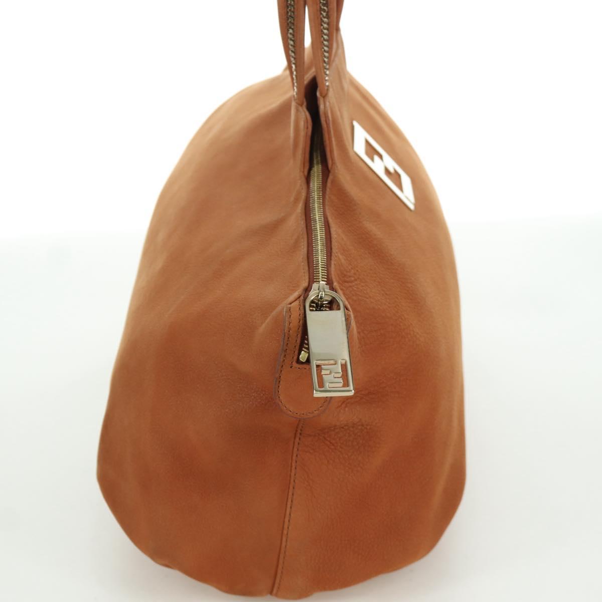 FENDI Tote Bag Leather Brown Gold Auth ARZ252V