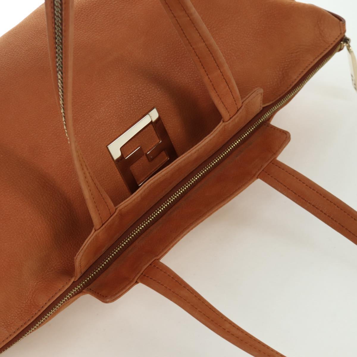 FENDI Tote Bag Leather Brown Gold Auth ARZ252V