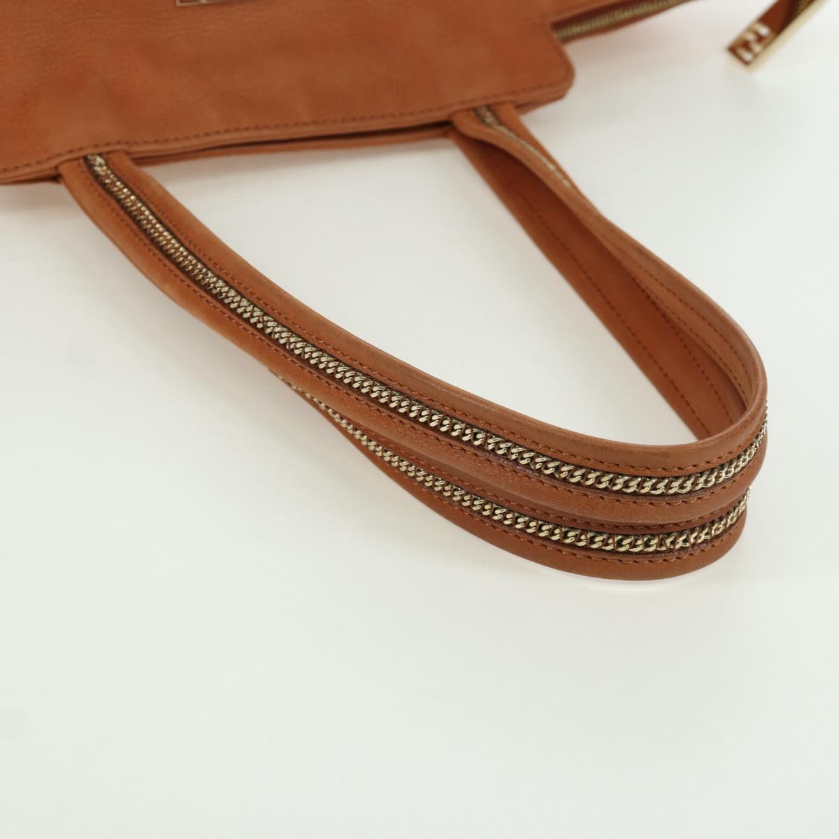 FENDI Tote Bag Leather Brown Gold Auth ARZ252V