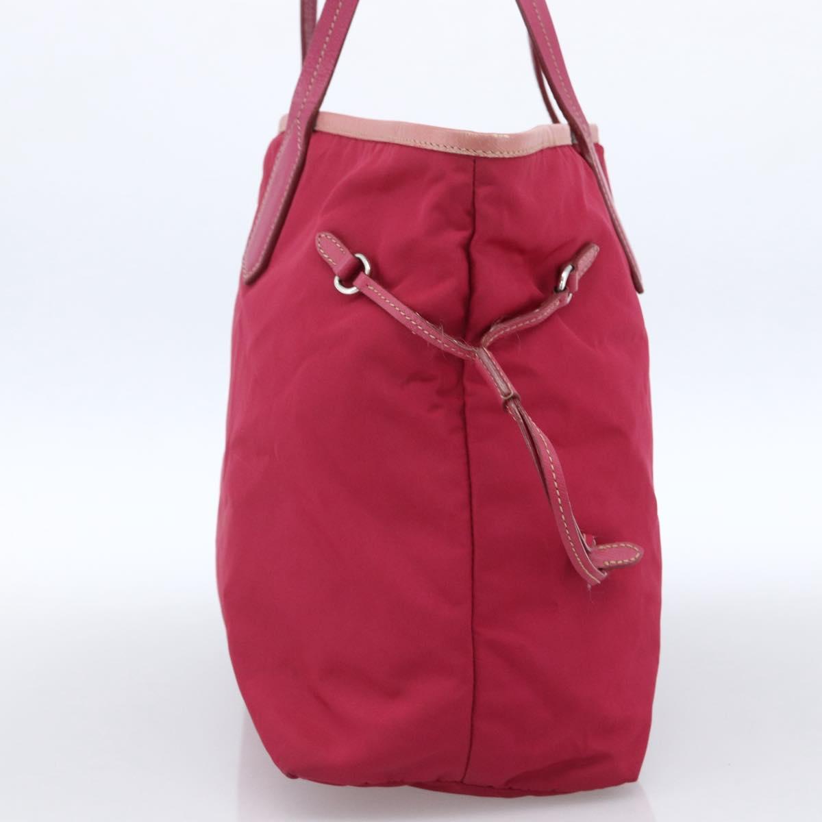 PRADA Tote Bag Nylon Pink Silver Auth ARZ253