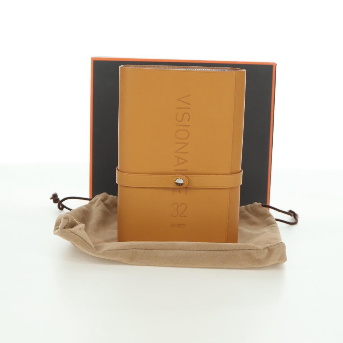 HERMES Visionaire 32 Leather Beige Silver Auth ARZ257M