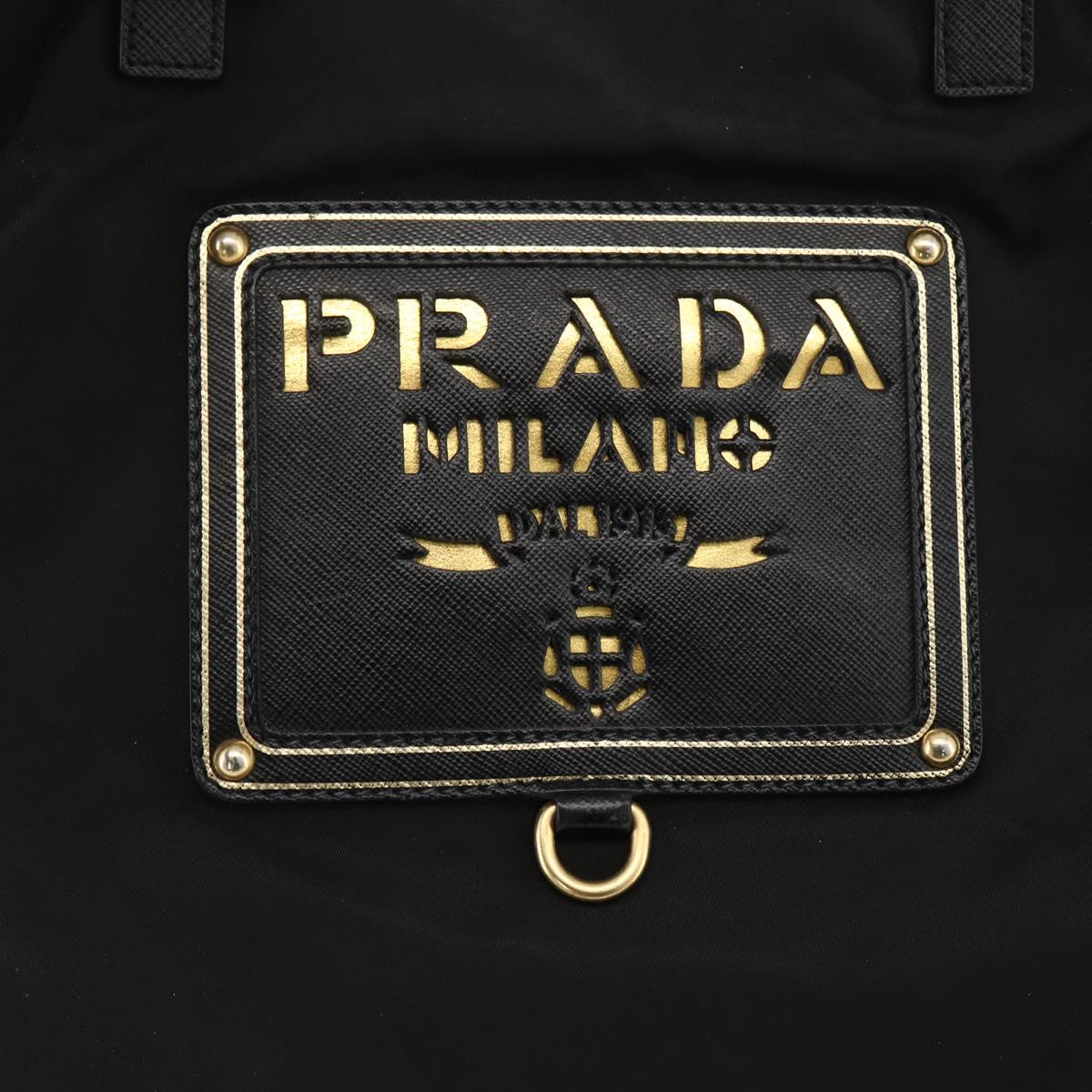 PRADA Tote Bag Nylon 2way Black Gold Auth ARZ275