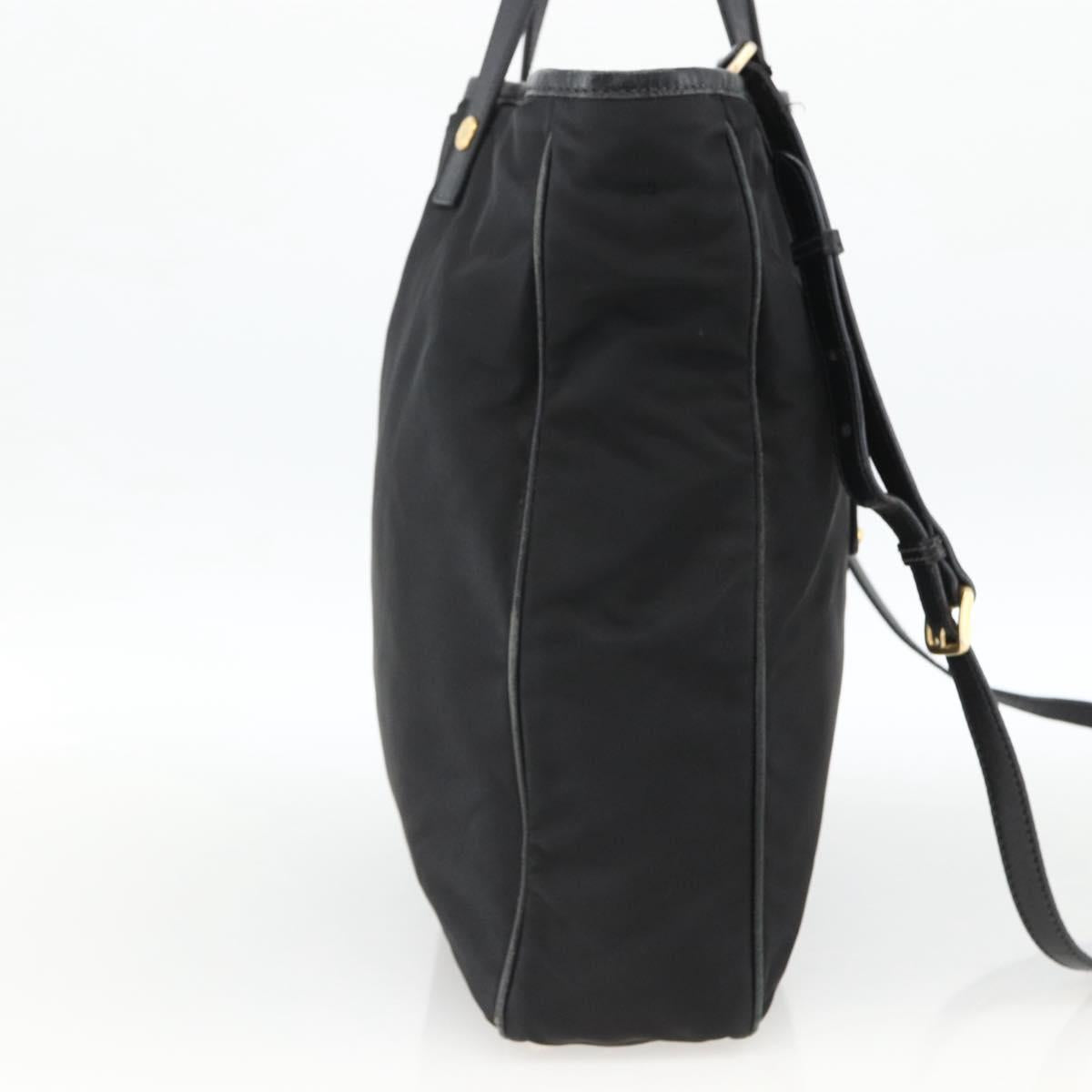 PRADA Tote Bag Nylon 2way Black Gold Auth ARZ275