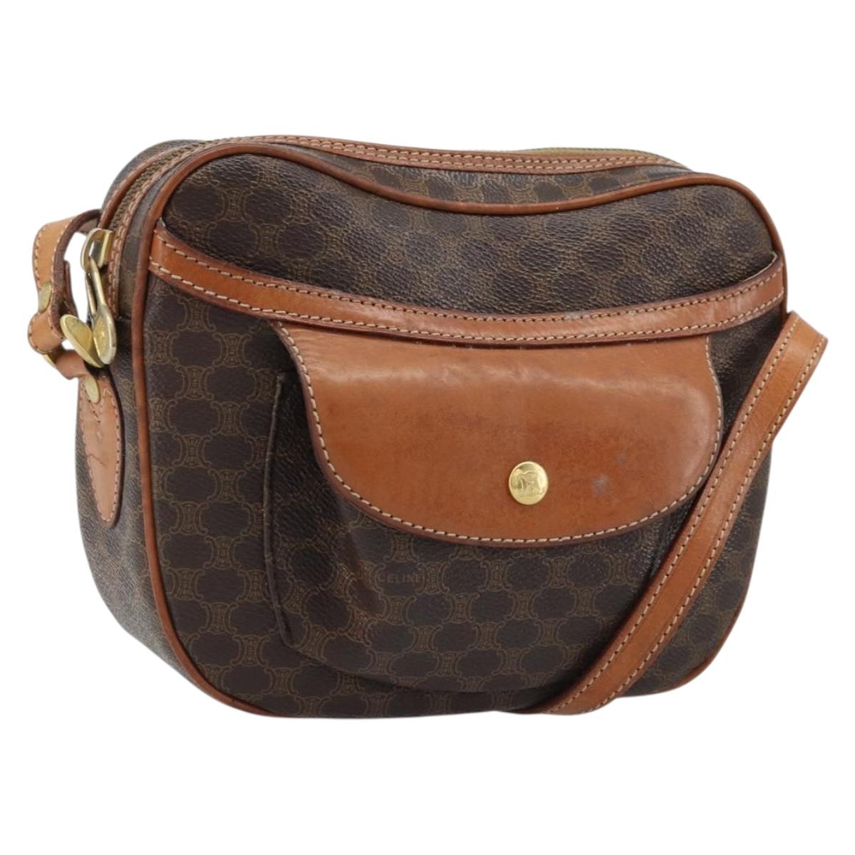 CELINE Macadam Canvas Shoulder Bag PVC Leather Brown Gold Auth ARZ276