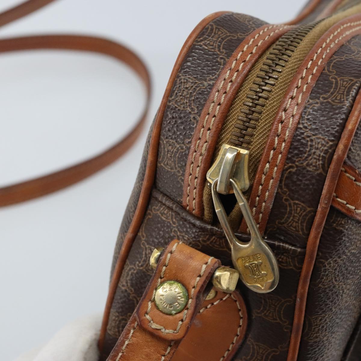 CELINE Macadam Canvas Shoulder Bag PVC Leather Brown Gold Auth ARZ276
