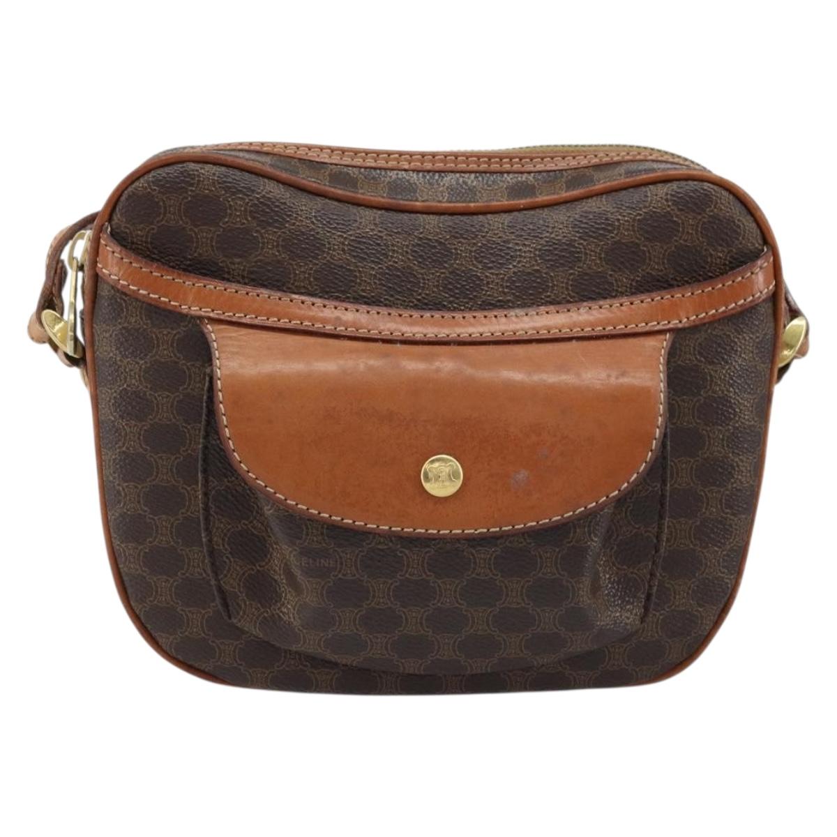 CELINE Macadam Canvas Shoulder Bag PVC Leather Brown Gold Auth ARZ276