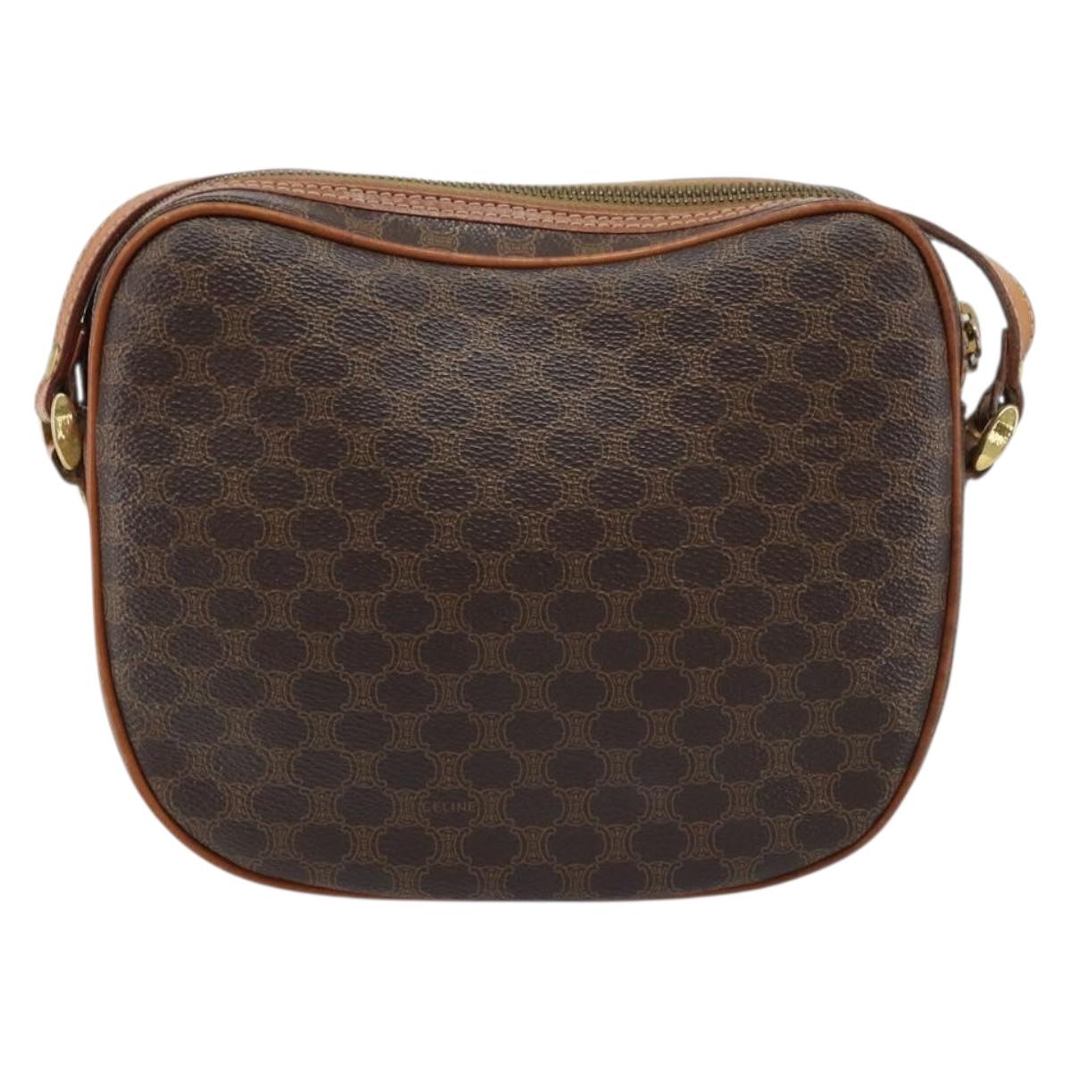 CELINE Macadam Canvas Shoulder Bag PVC Leather Brown Gold Auth ARZ276