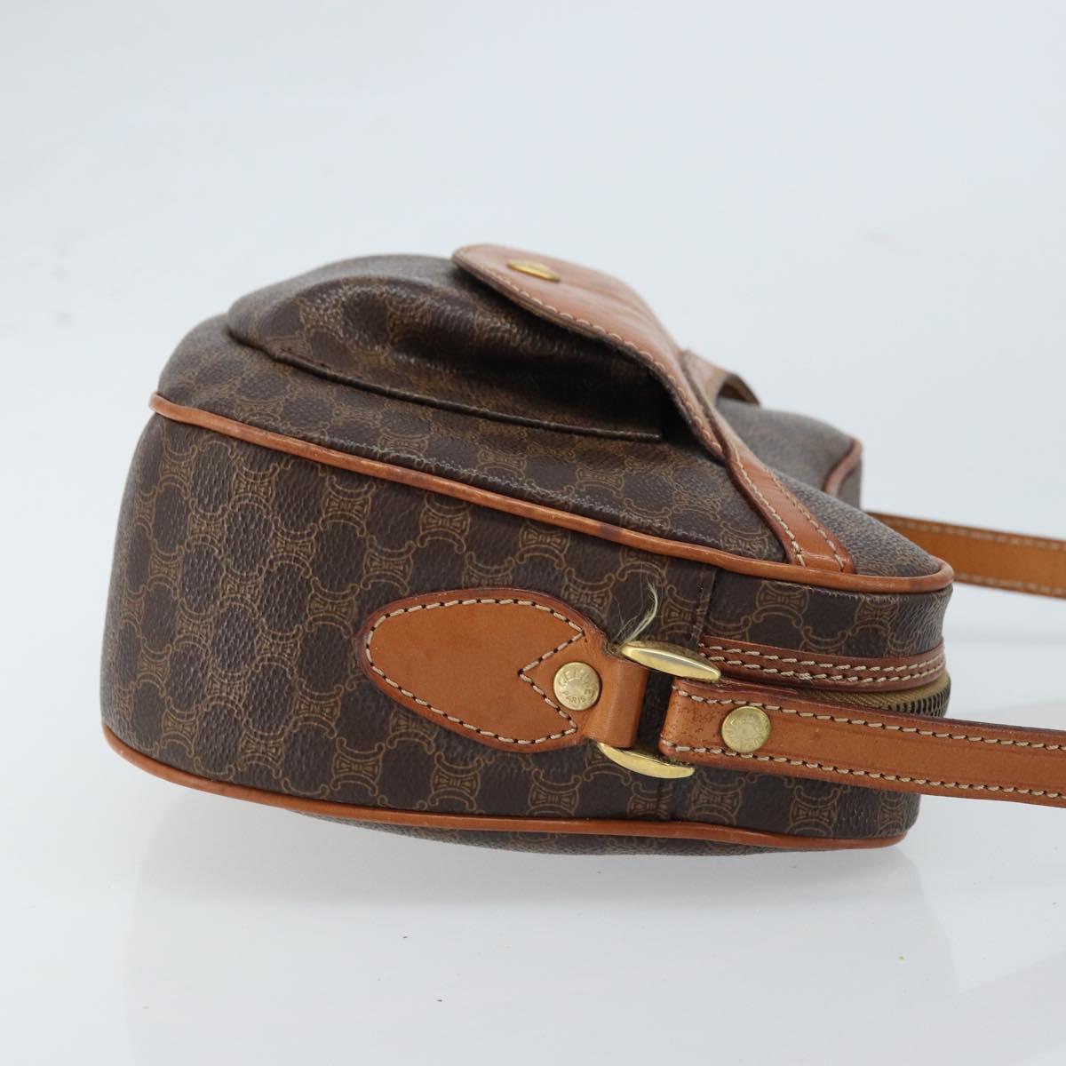 CELINE Macadam Canvas Shoulder Bag PVC Leather Brown Gold Auth ARZ276