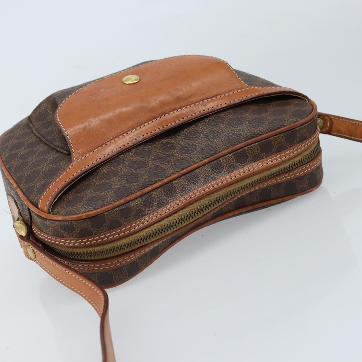CELINE Macadam Canvas Shoulder Bag PVC Leather Brown Gold Auth ARZ276