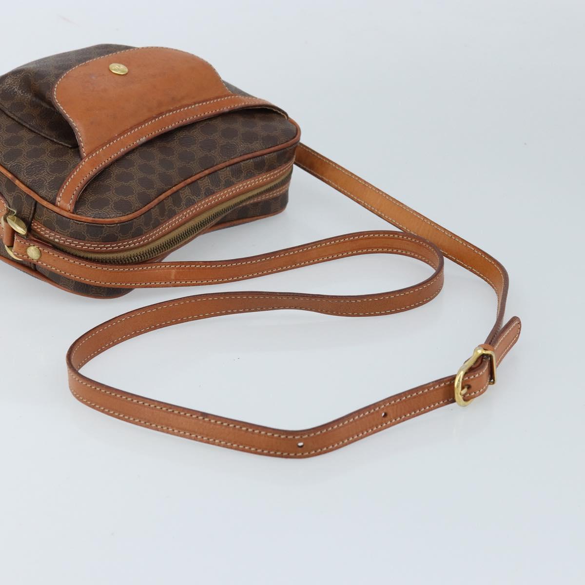 CELINE Macadam Canvas Shoulder Bag PVC Leather Brown Gold Auth ARZ276