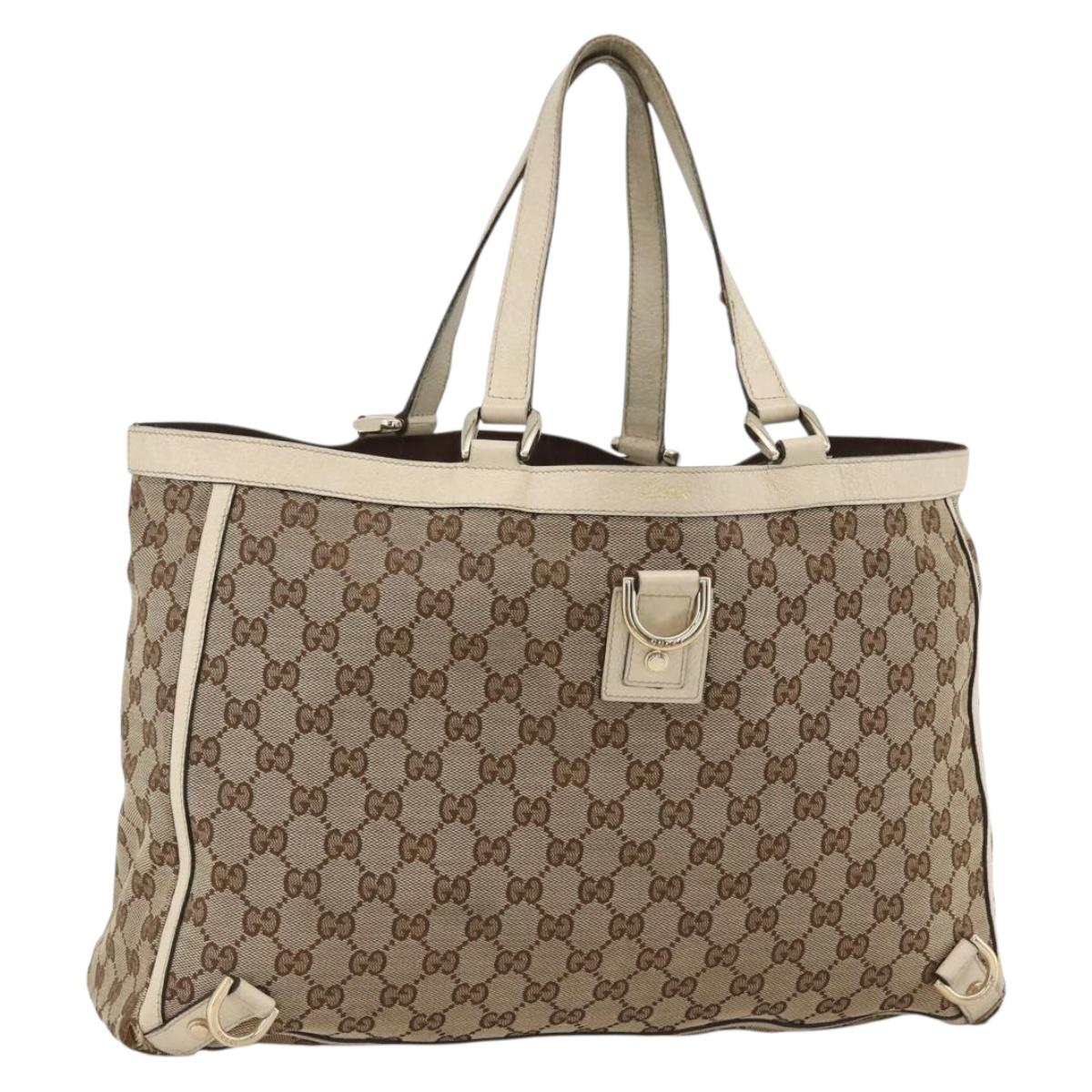 GUCCI GG Canvas Abbey Tote Bag Beige Gold 141472 Auth ARZ280