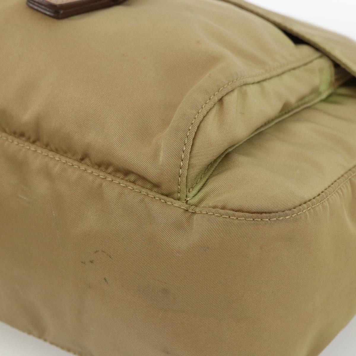 PRADA Shoulder Bag Nylon Beige Silver Auth ARZ282