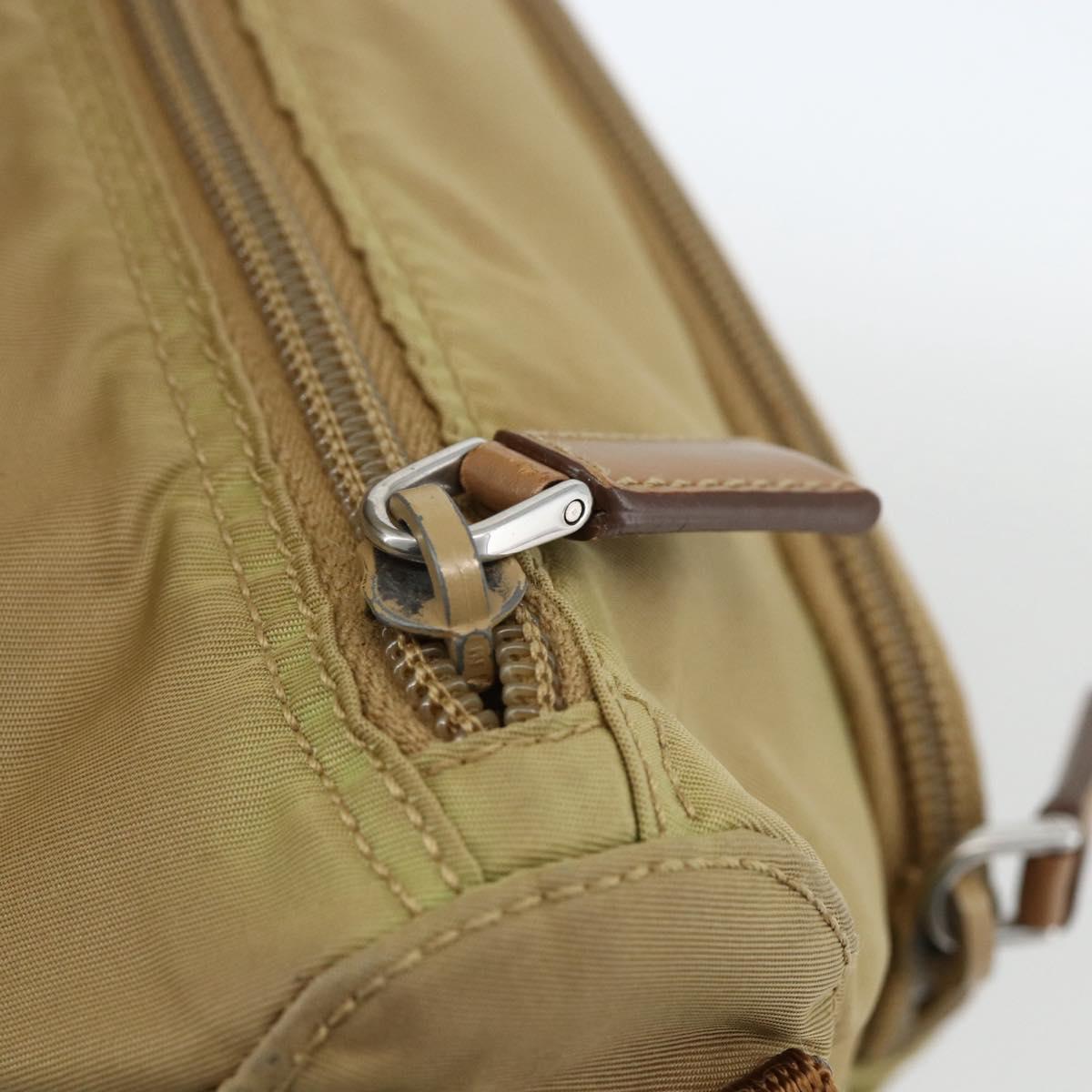 PRADA Shoulder Bag Nylon Beige Silver Auth ARZ282