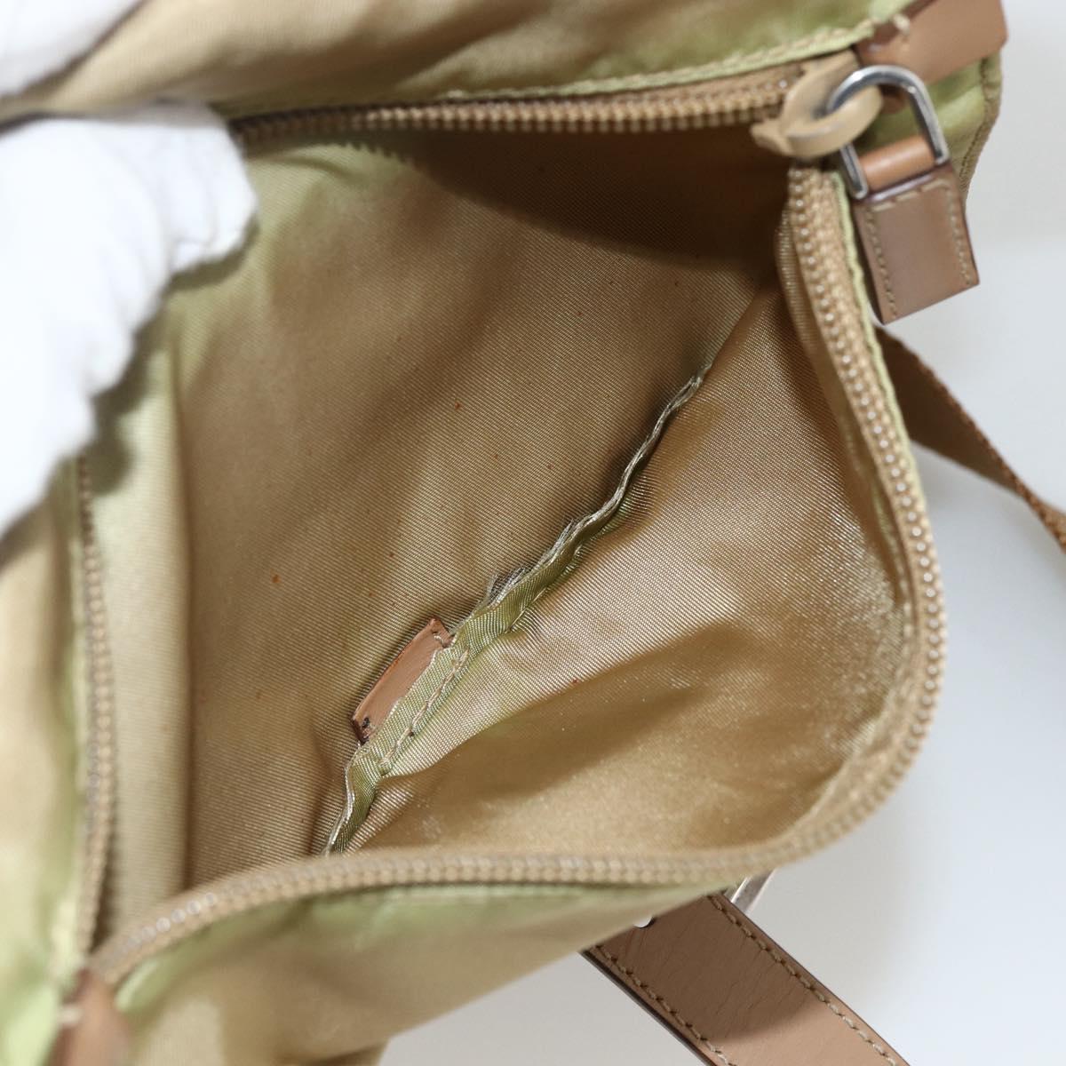 PRADA Shoulder Bag Nylon Beige Silver Auth ARZ282