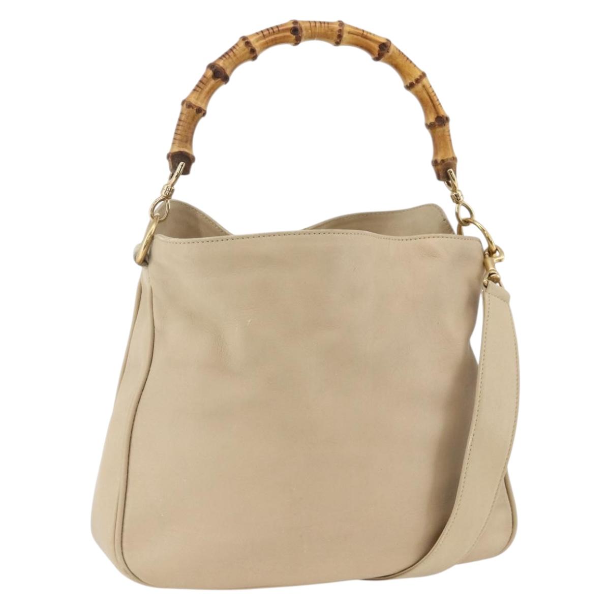 GUCCI Bamboo Hand Bag Leather 2way Beige Gold 001 1638 3754 Auth ARZ285