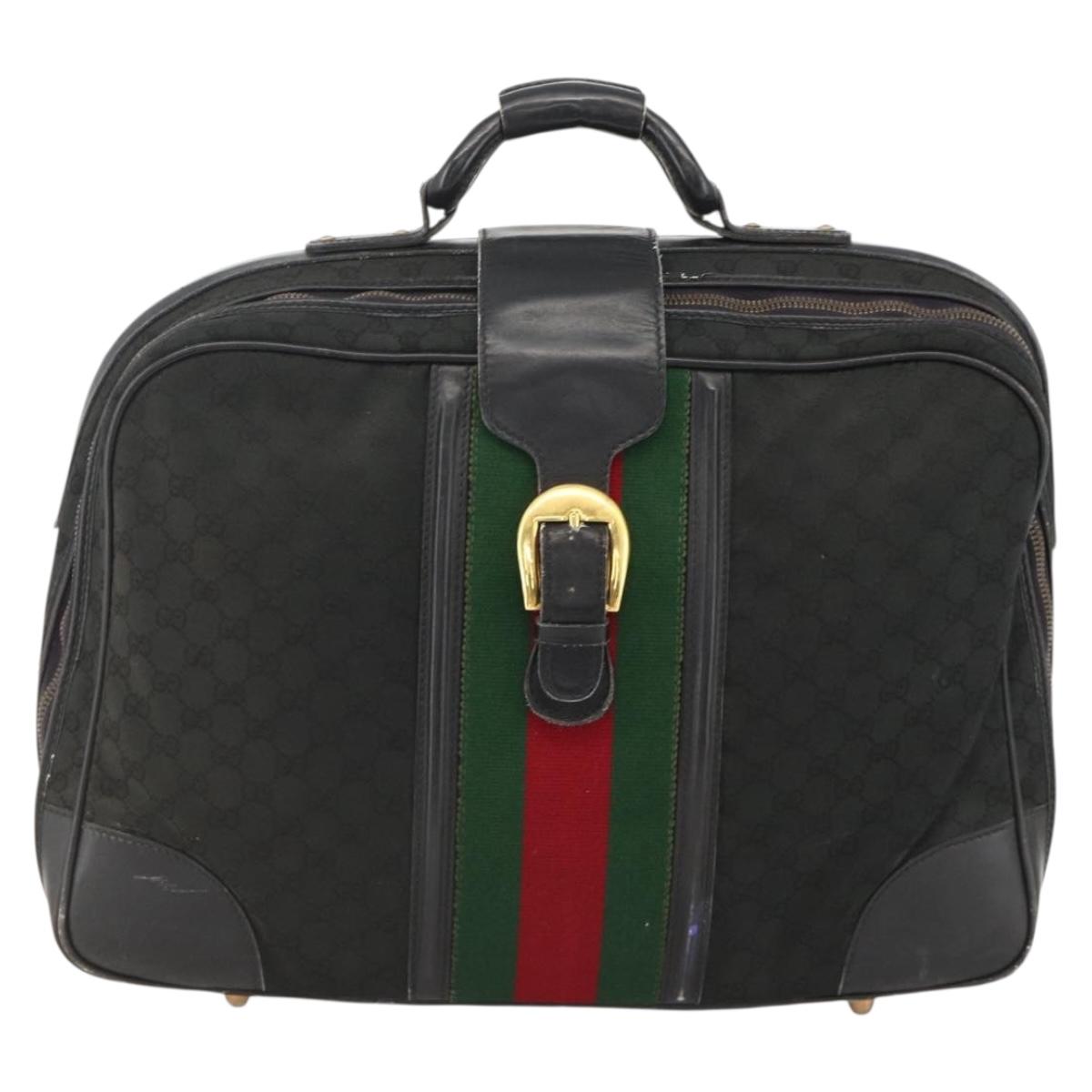 GUCCI GG Canvas Web Sherry Line Travel Bag Travel Case Black Gold Auth ARZ288