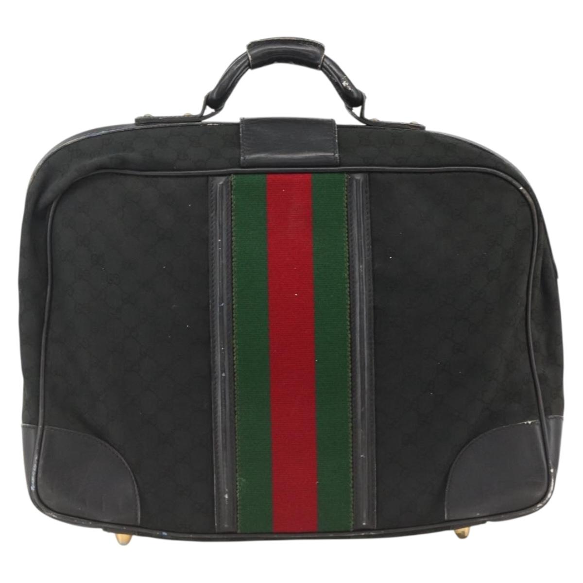 GUCCI GG Canvas Web Sherry Line Travel Bag Travel Case Black Gold Auth ARZ288