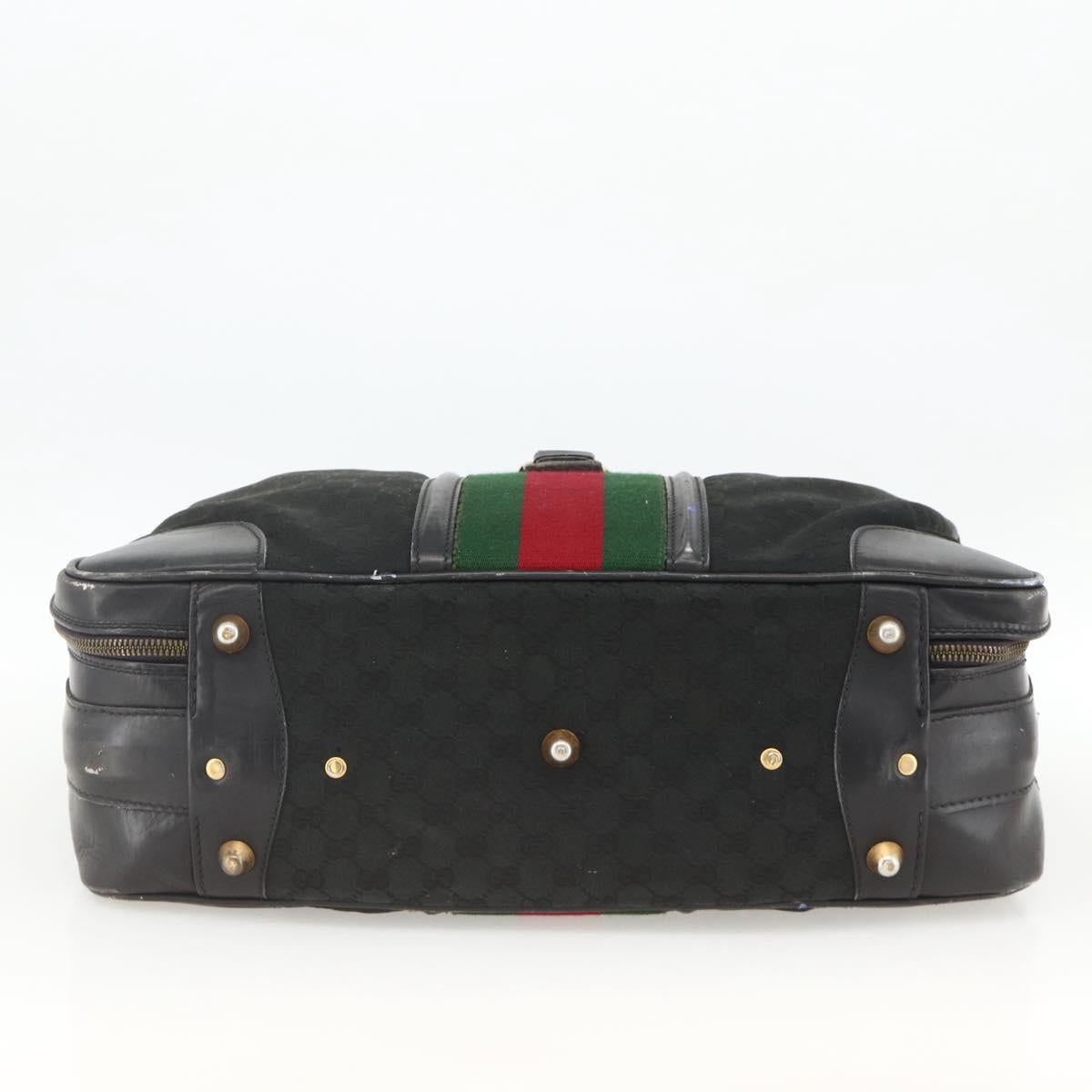 GUCCI GG Canvas Web Sherry Line Travel Bag Travel Case Black Gold Auth ARZ288