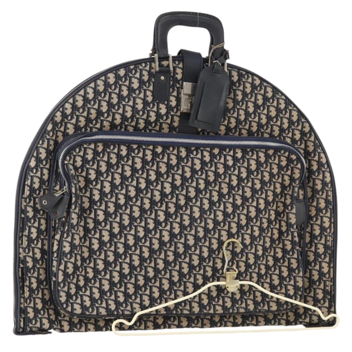 Christian Dior Trotter Canvas Garment Cover Navy Silver Auth ARZ290