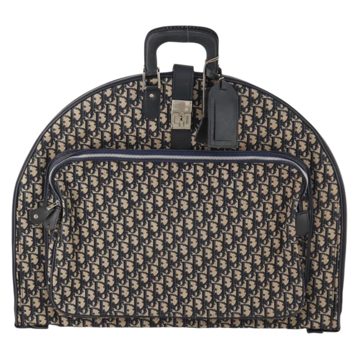 Christian Dior Trotter Canvas Garment Cover Navy Silver Auth ARZ290