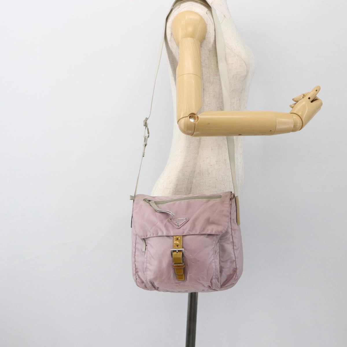 PRADA Shoulder Bag Nylon Pink Silver Auth ARZ292